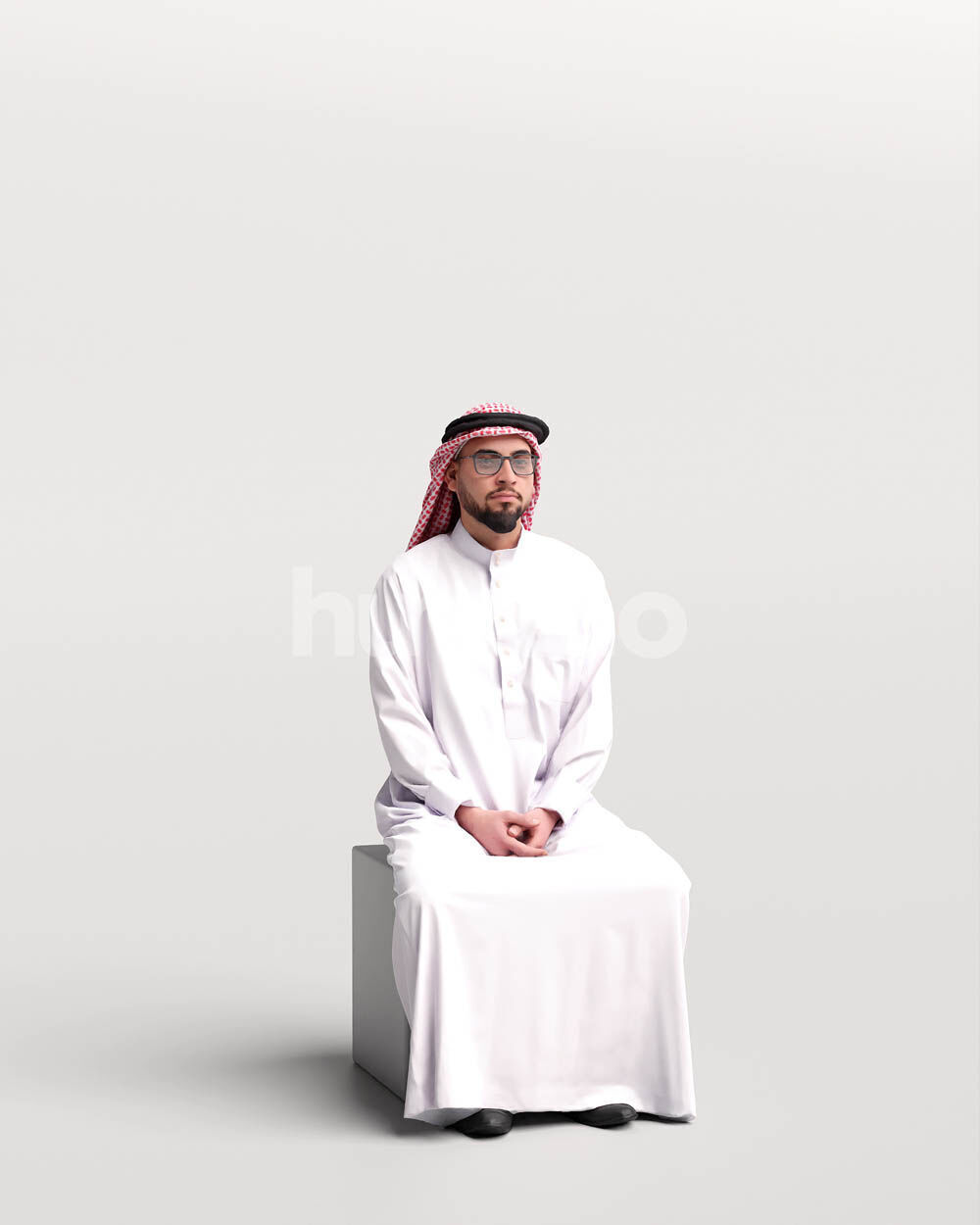 Humano Arab Man in thobe sitting -2403-067-6069 3D model_4