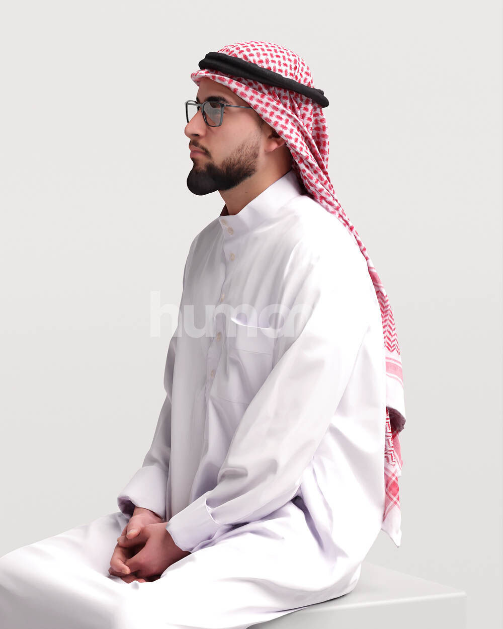Humano Arab Man in thobe sitting -2403-067-6069 3D model_10