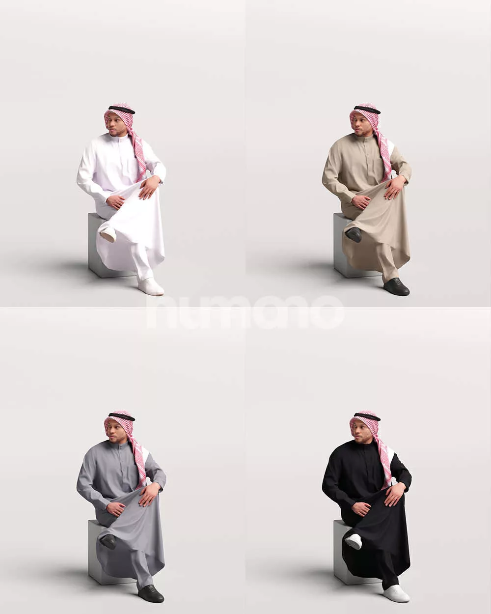 Humano Arab Man in thobe sitting -2403-066-6893 3D model
