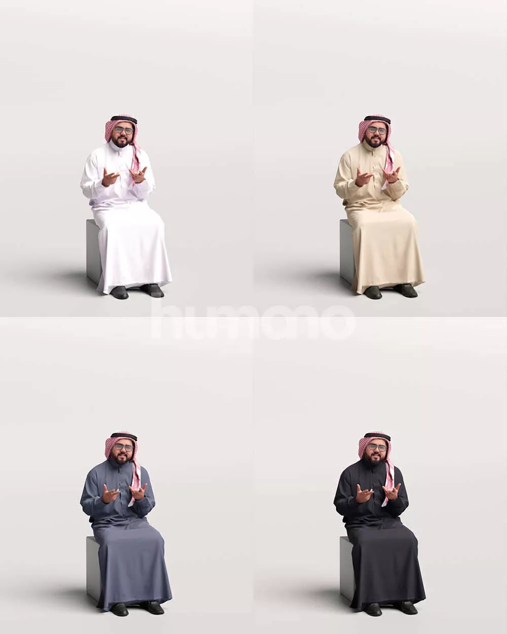 Humano Arab Man in thobe sitting -2403-065-7096 3D model