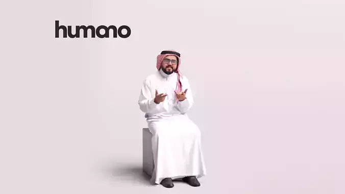 Humano Arab Man in thobe sitting -2403-065-7096 3D model