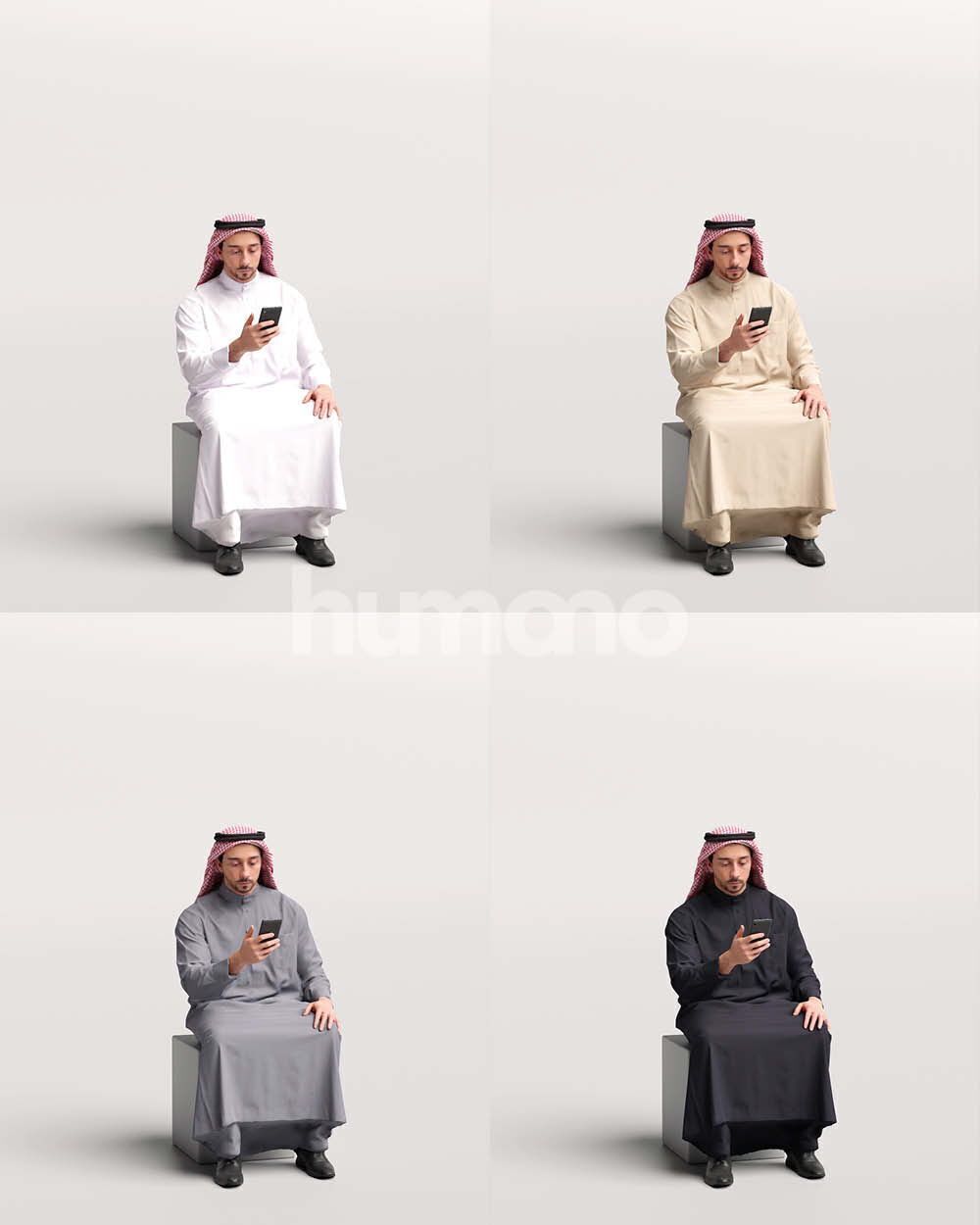 Humano Arab Man in thobe sitting -2403-062-6686 3D model_2