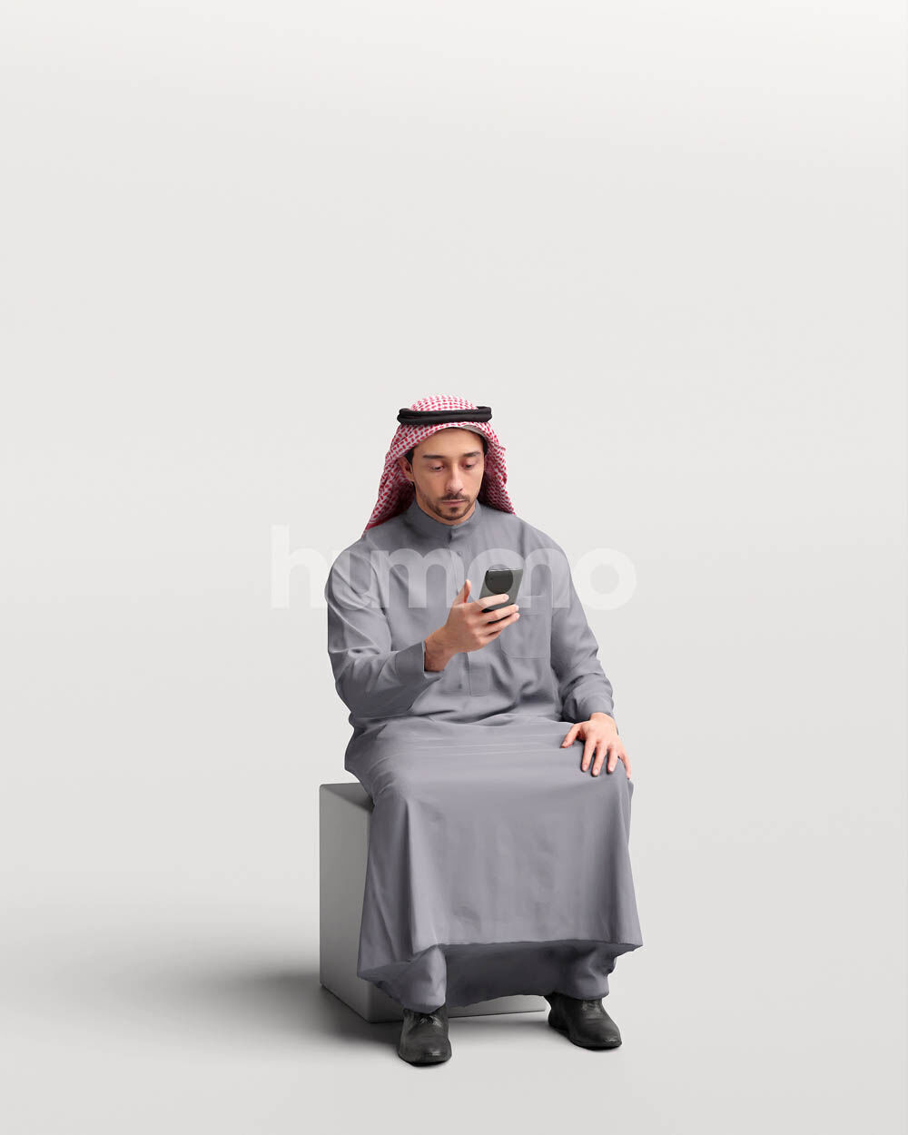 Humano Arab Man in thobe sitting -2403-062-6686 3D model_12