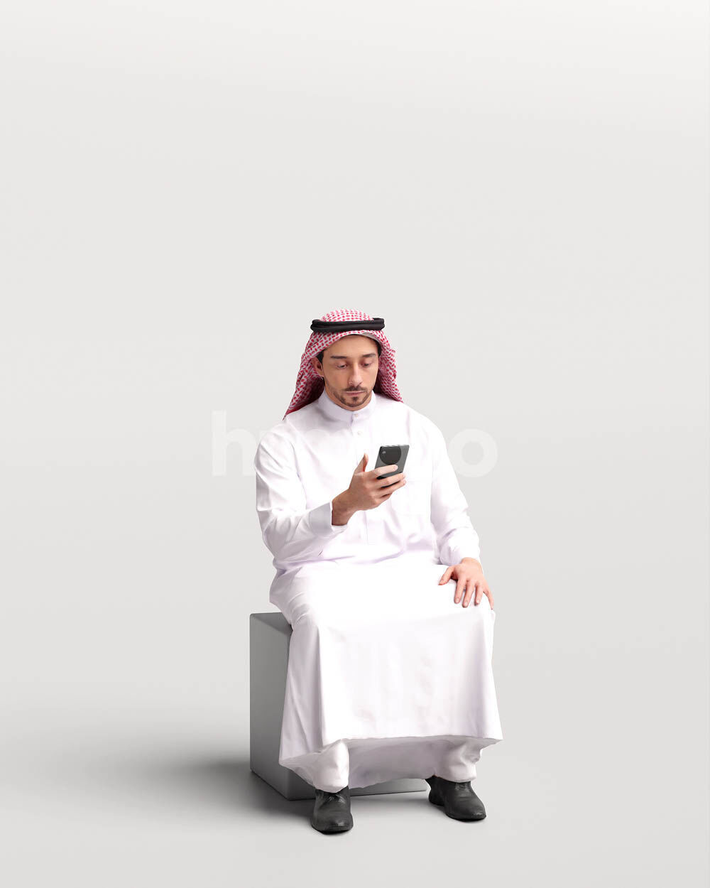 Humano Arab Man in thobe sitting -2403-062-6686 3D model_4
