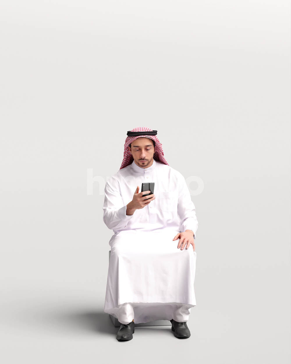 Humano Arab Man in thobe sitting -2403-062-6686 3D model_6