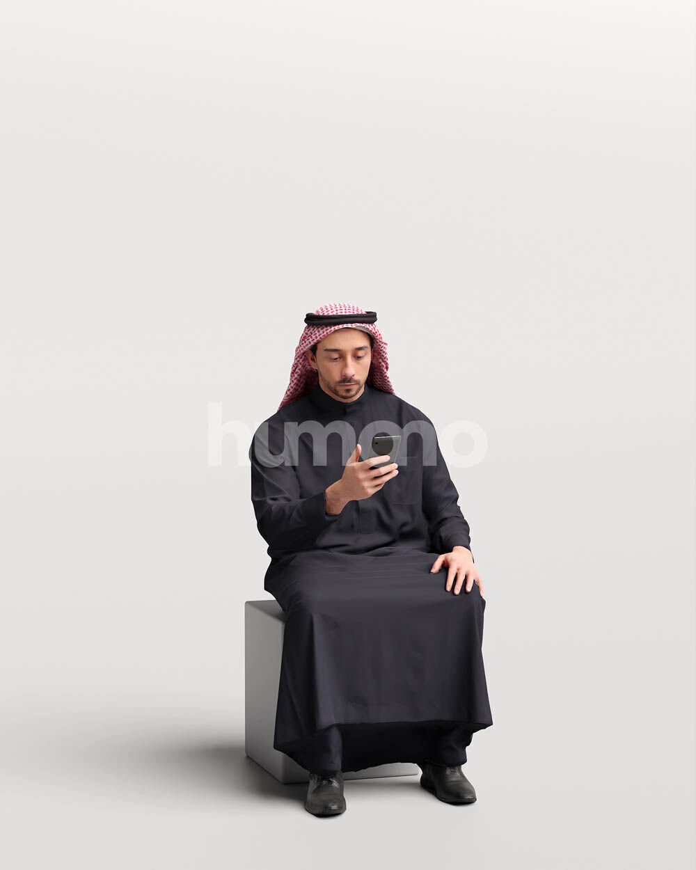 Humano Arab Man in thobe sitting -2403-062-6686 3D model_13