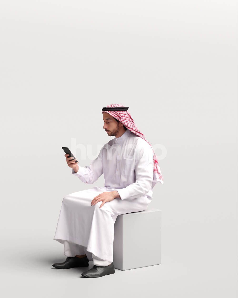 Humano Arab Man in thobe sitting -2403-062-6686 3D model_8