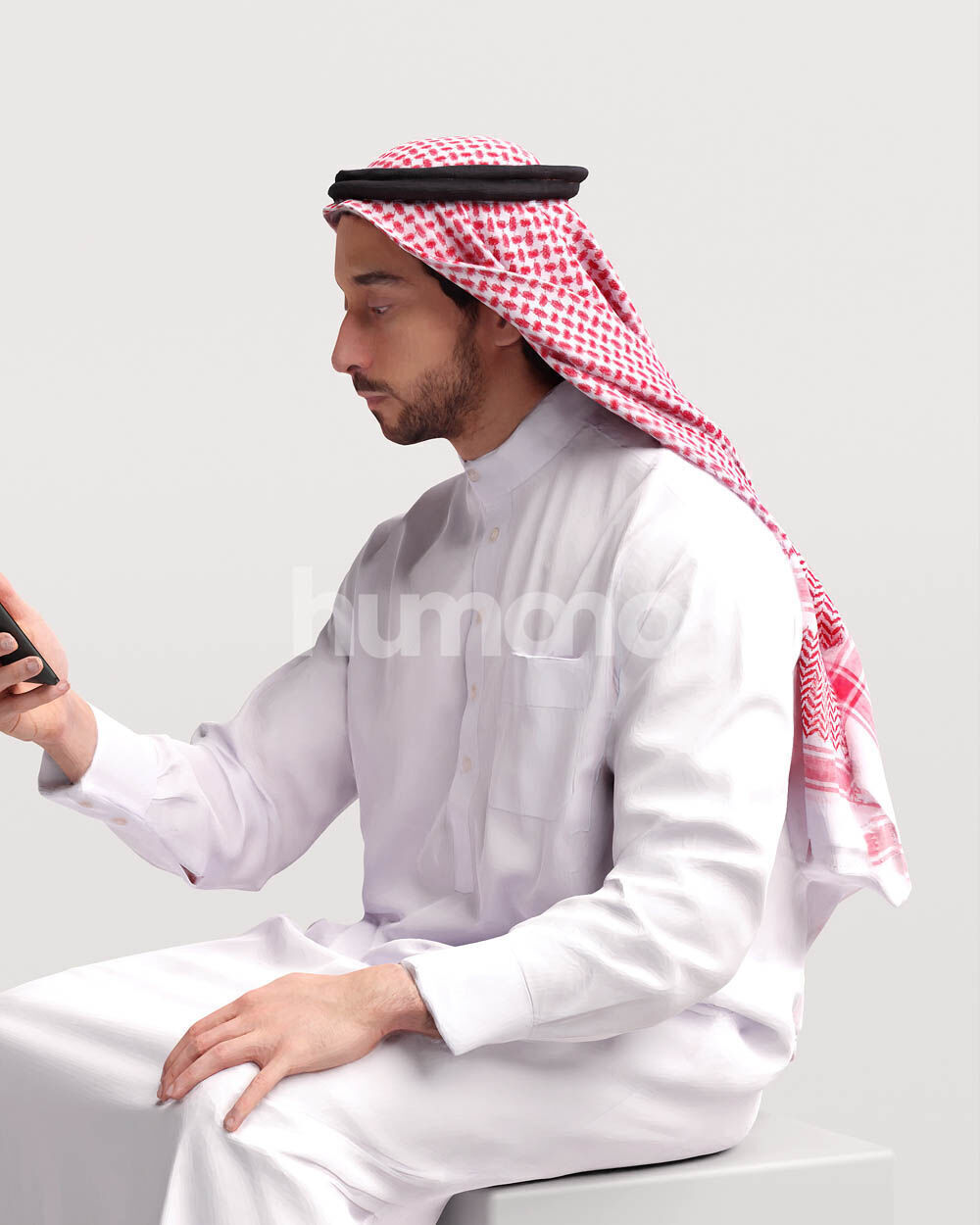 Humano Arab Man in thobe sitting -2403-062-6686 3D model_10