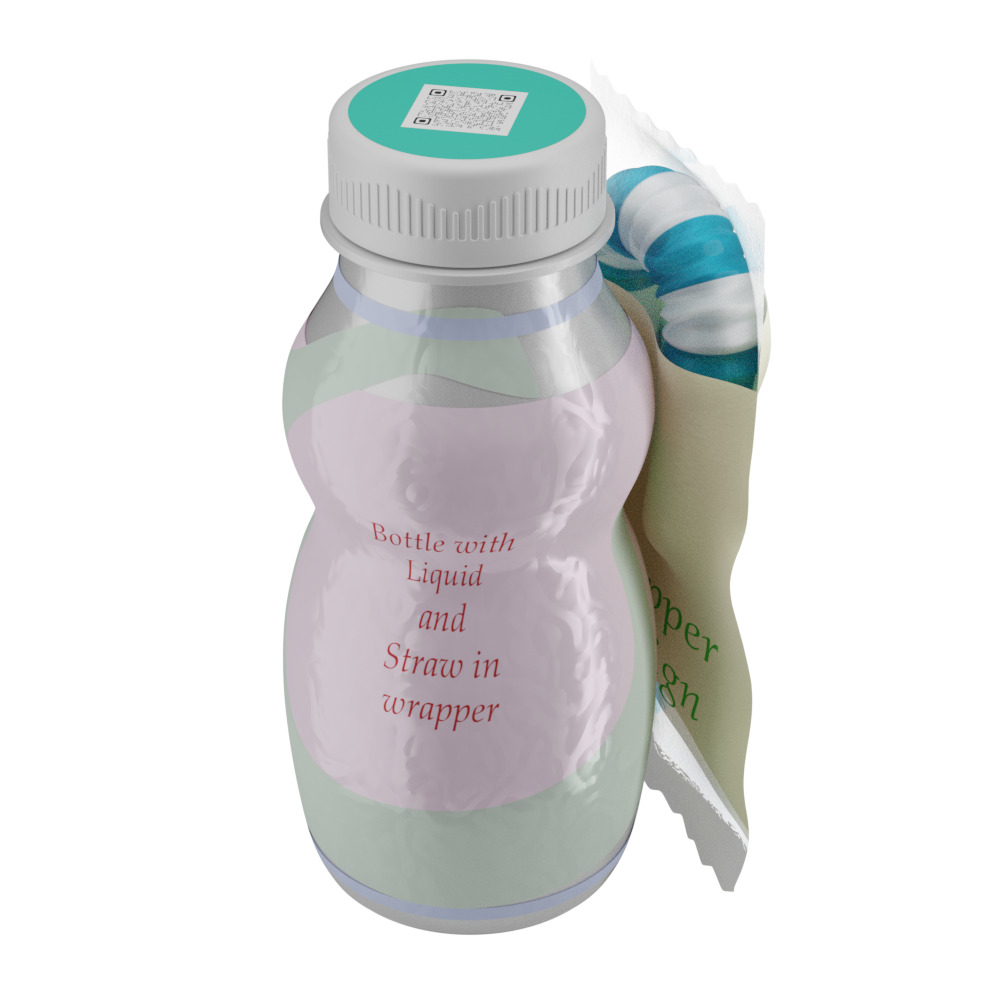 A Bottle with  Filling and a Straw in Wrapper 3D model_1