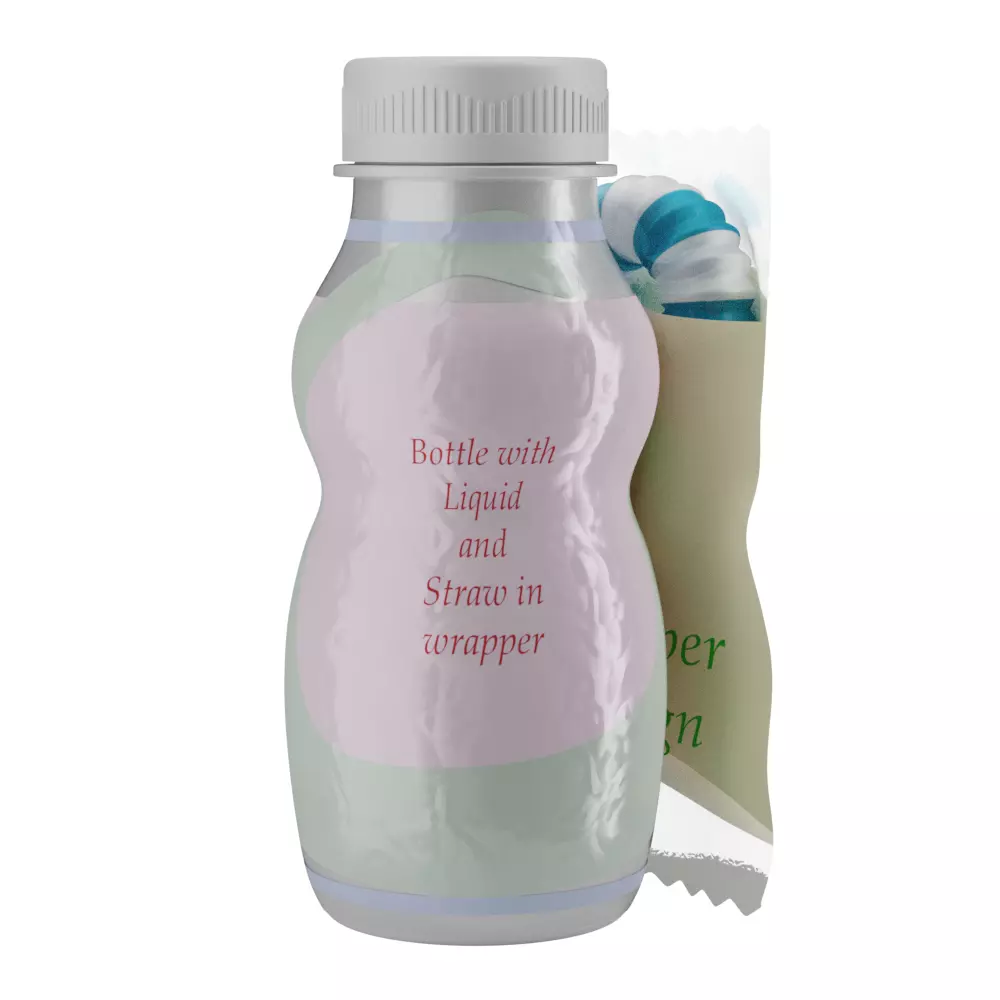 A Bottle with  Filling and a Straw in Wrapper 3D model_0