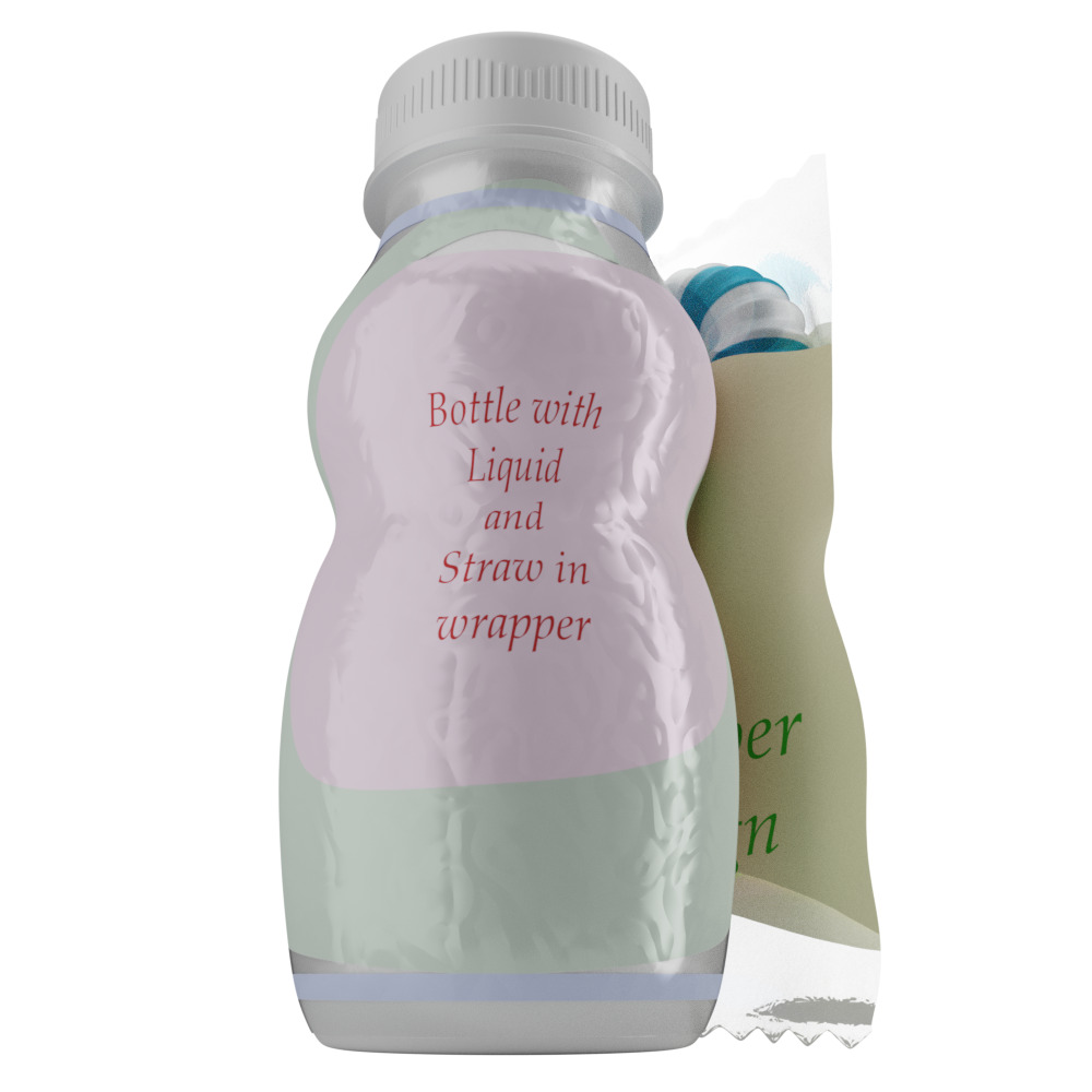 A Bottle with  Filling and a Straw in Wrapper 3D model_4