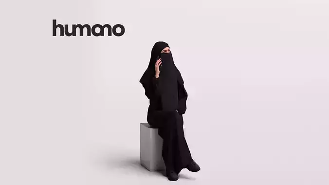 Humano Arab Woman in abaya sitting -2403-052-6575 3D model