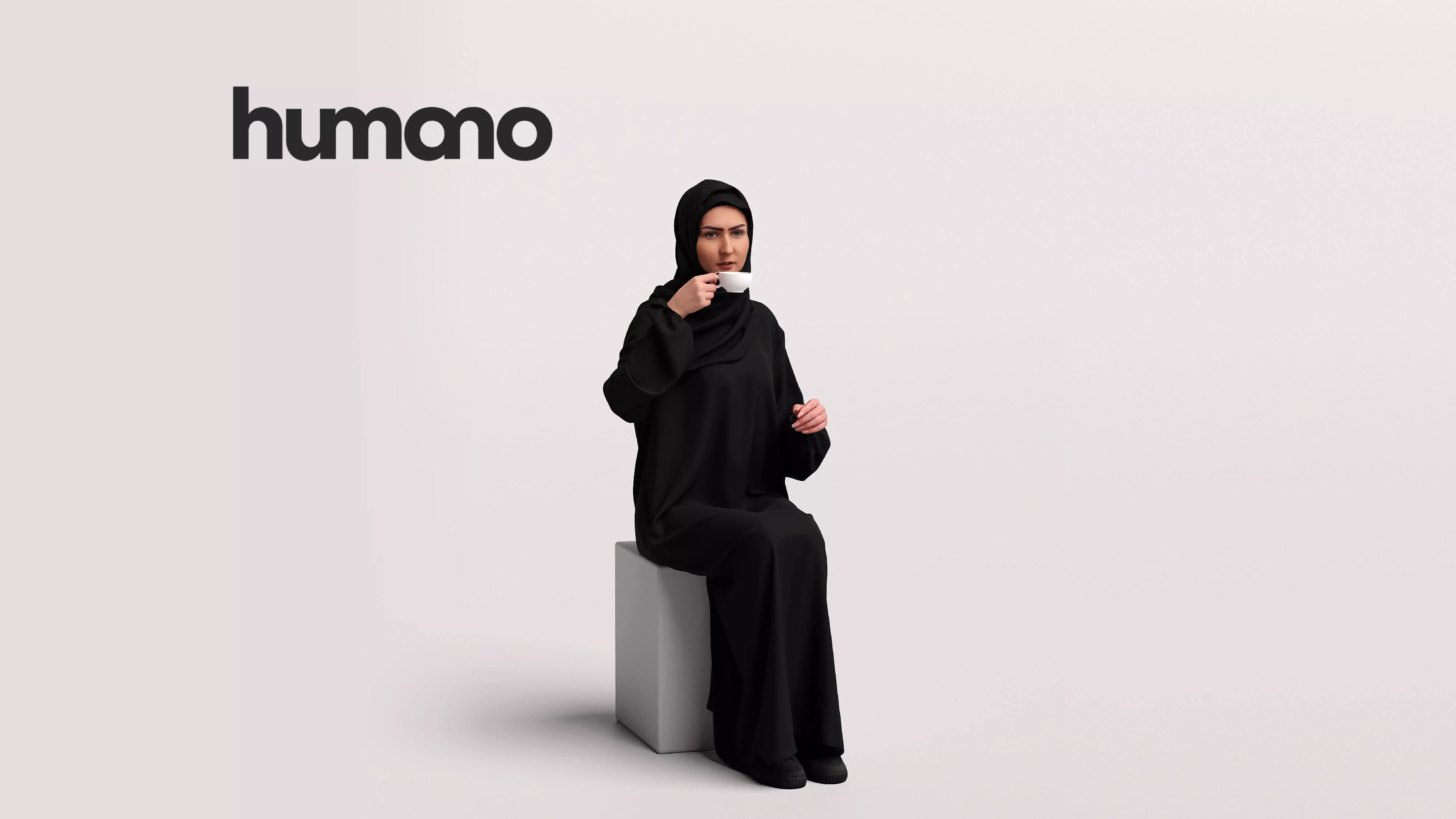 Humano Arab Woman in abaya sitting -2403-052-6523 3D model