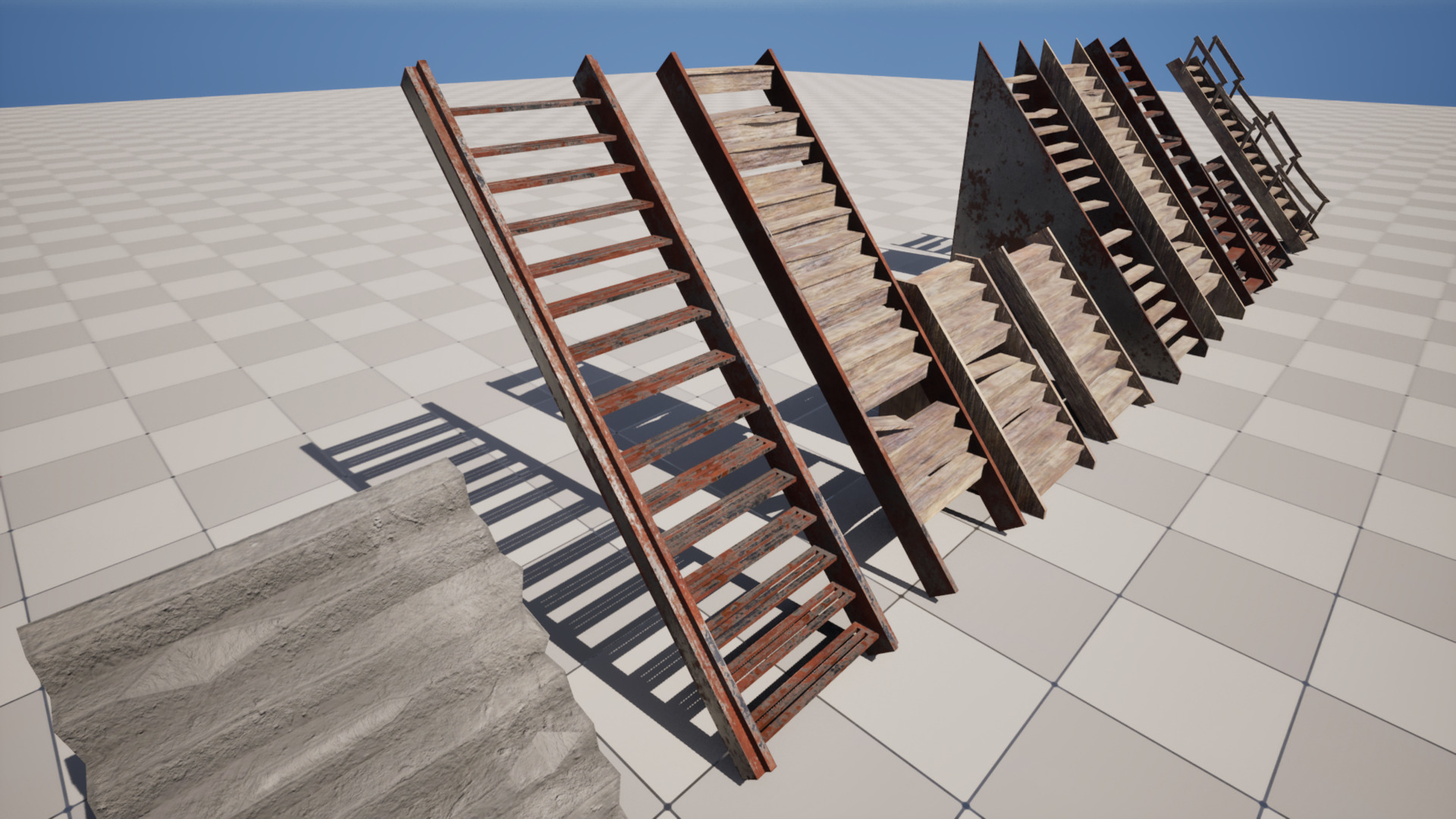 Post Apocalyptic Destroyed Stairs Low-poly 3D model_2