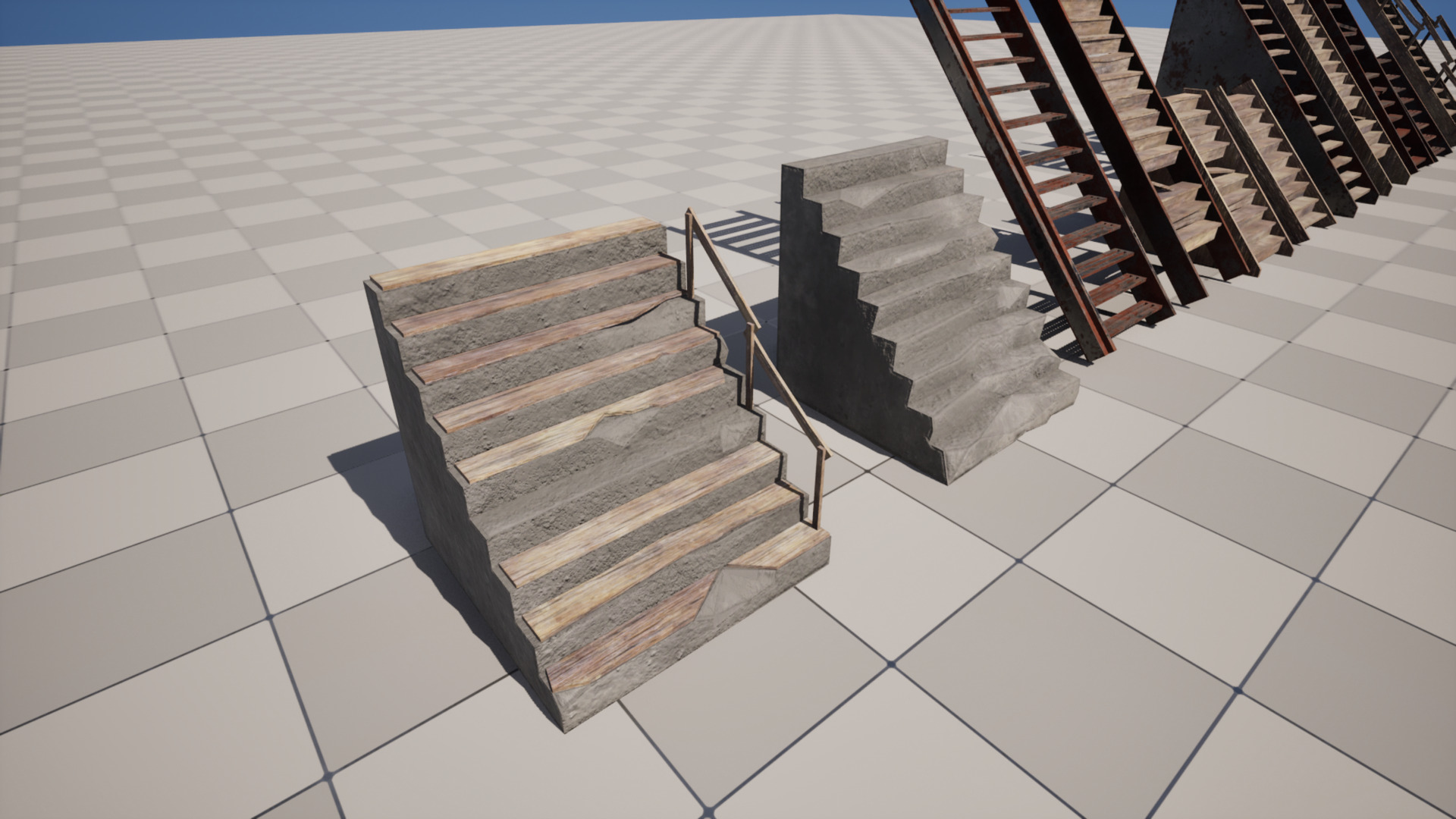 Post Apocalyptic Destroyed Stairs Low-poly 3D model_1