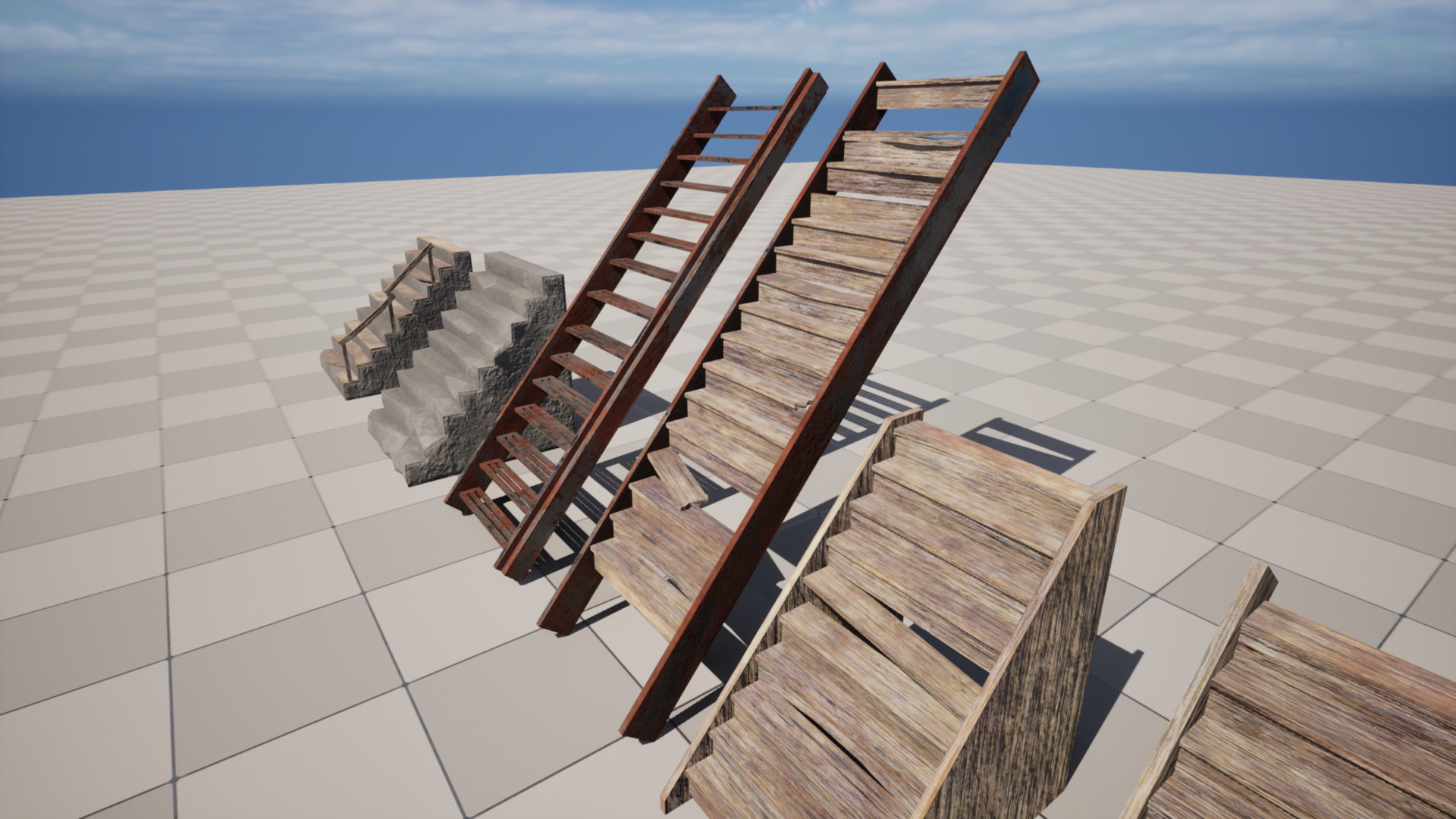 Post Apocalyptic Destroyed Stairs Low-poly 3D model_9