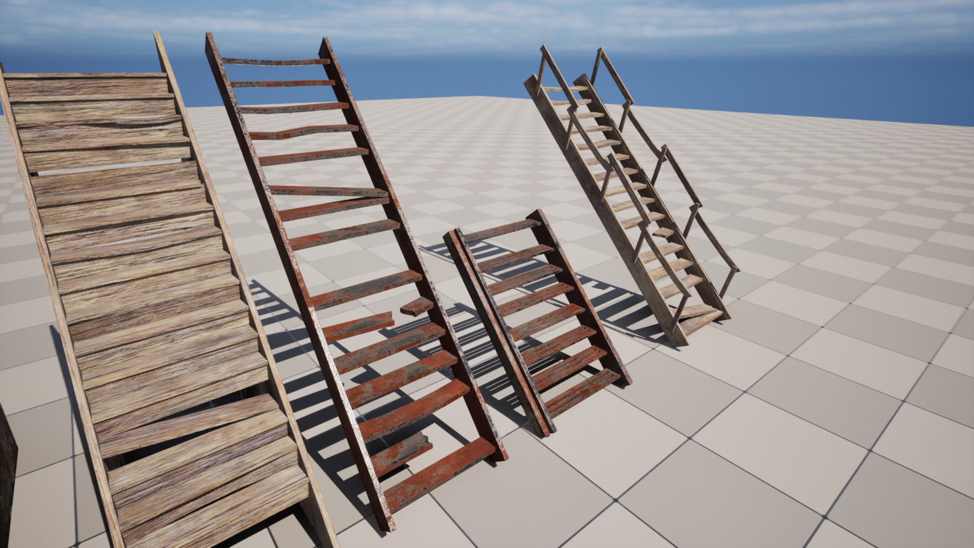 Post Apocalyptic Destroyed Stairs Low-poly 3D model_5