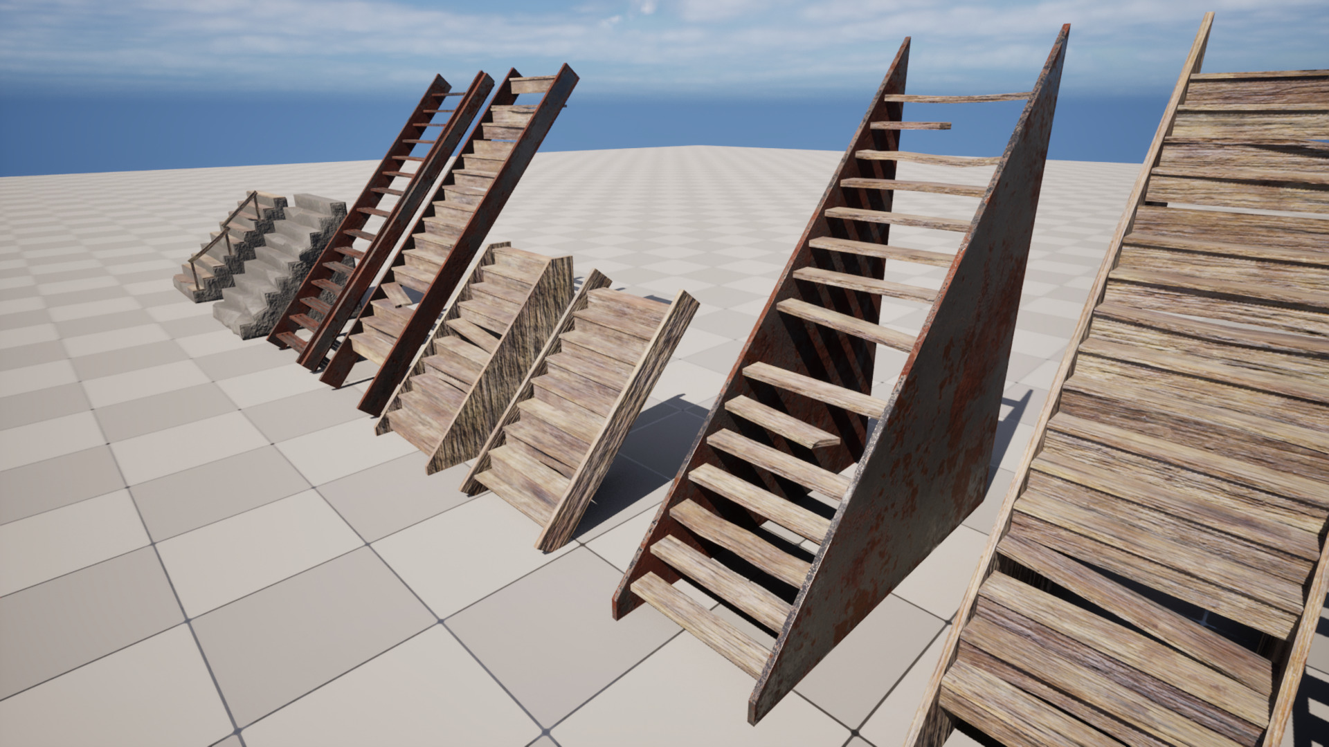 Post Apocalyptic Destroyed Stairs Low-poly 3D model_8