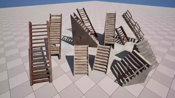 Post Apocalyptic Destroyed Stairs Low-poly 3D model
