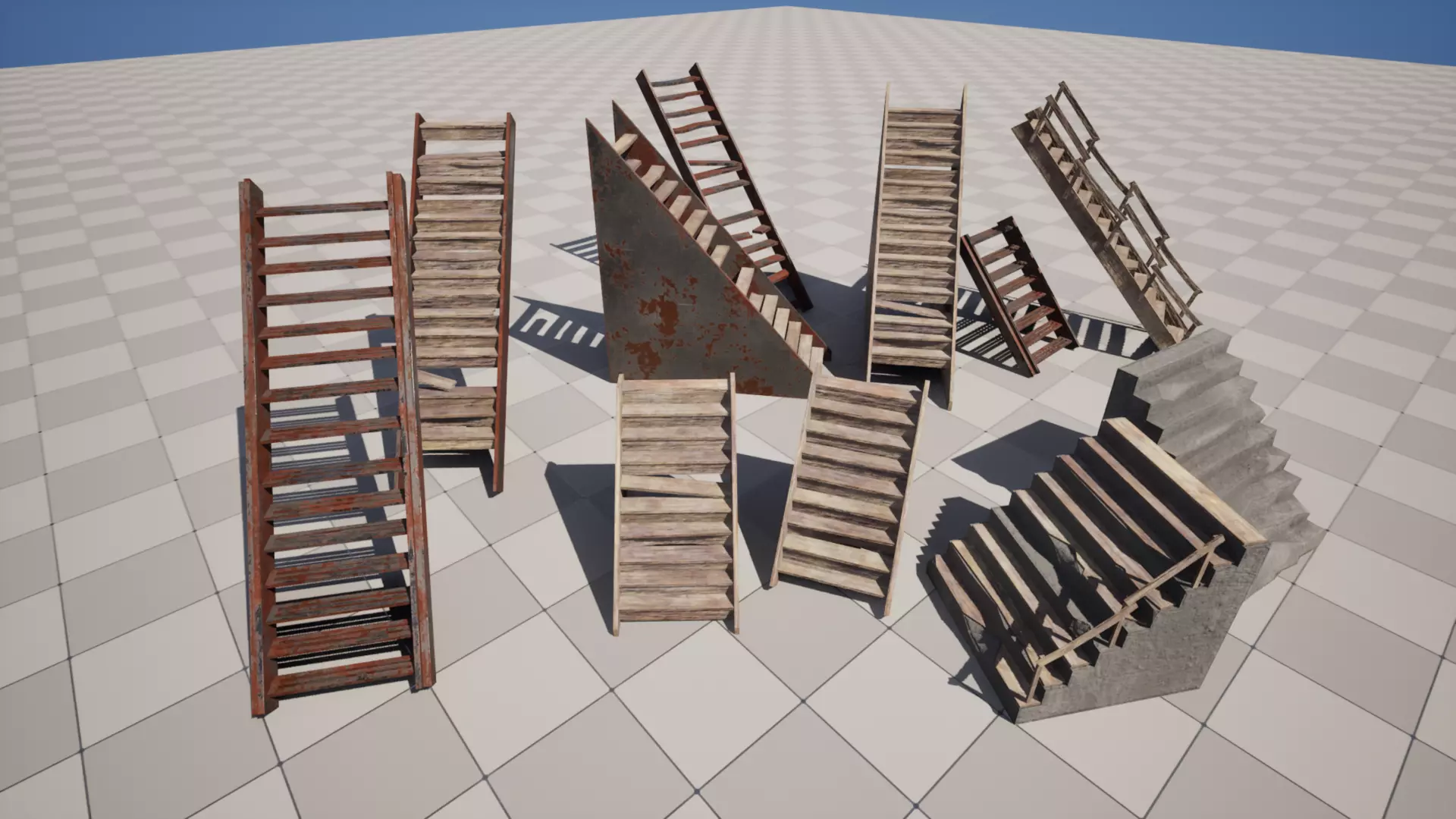Post Apocalyptic Destroyed Stairs Low-poly 3D model_0