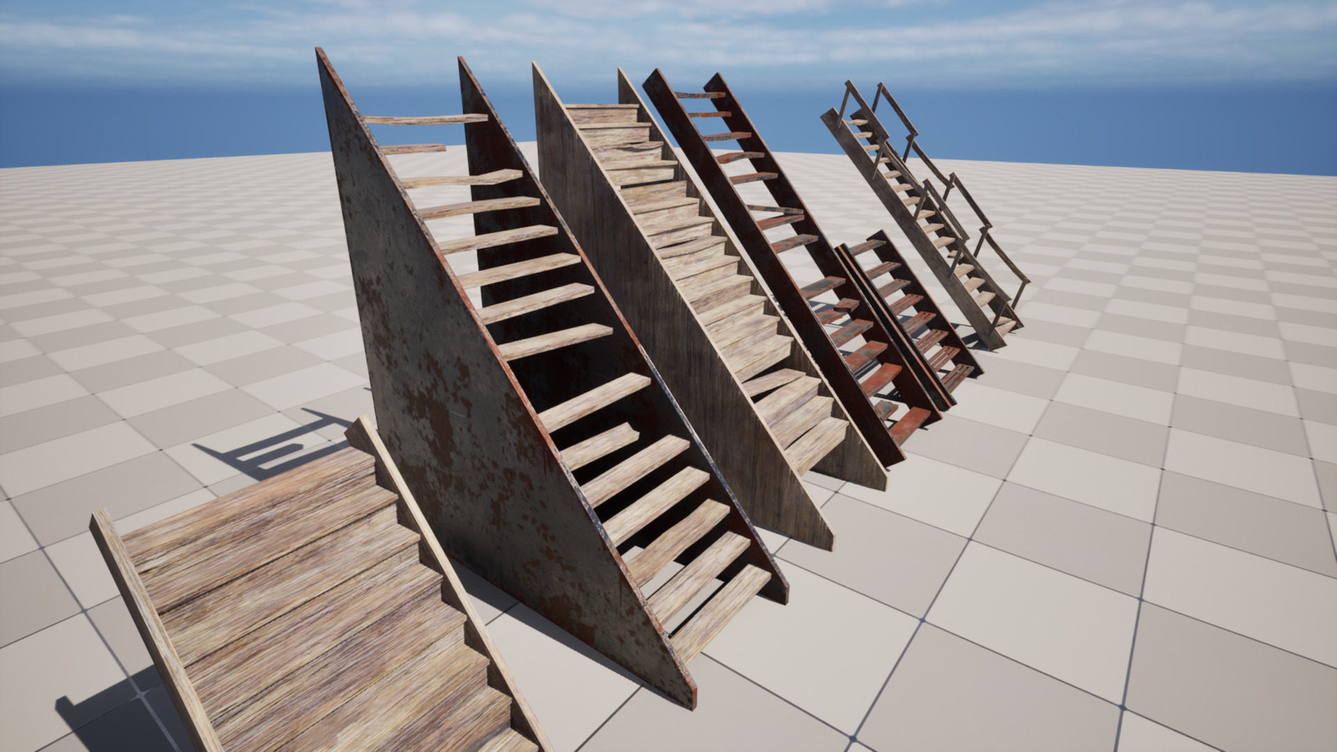 Post Apocalyptic Destroyed Stairs Low-poly 3D model_4