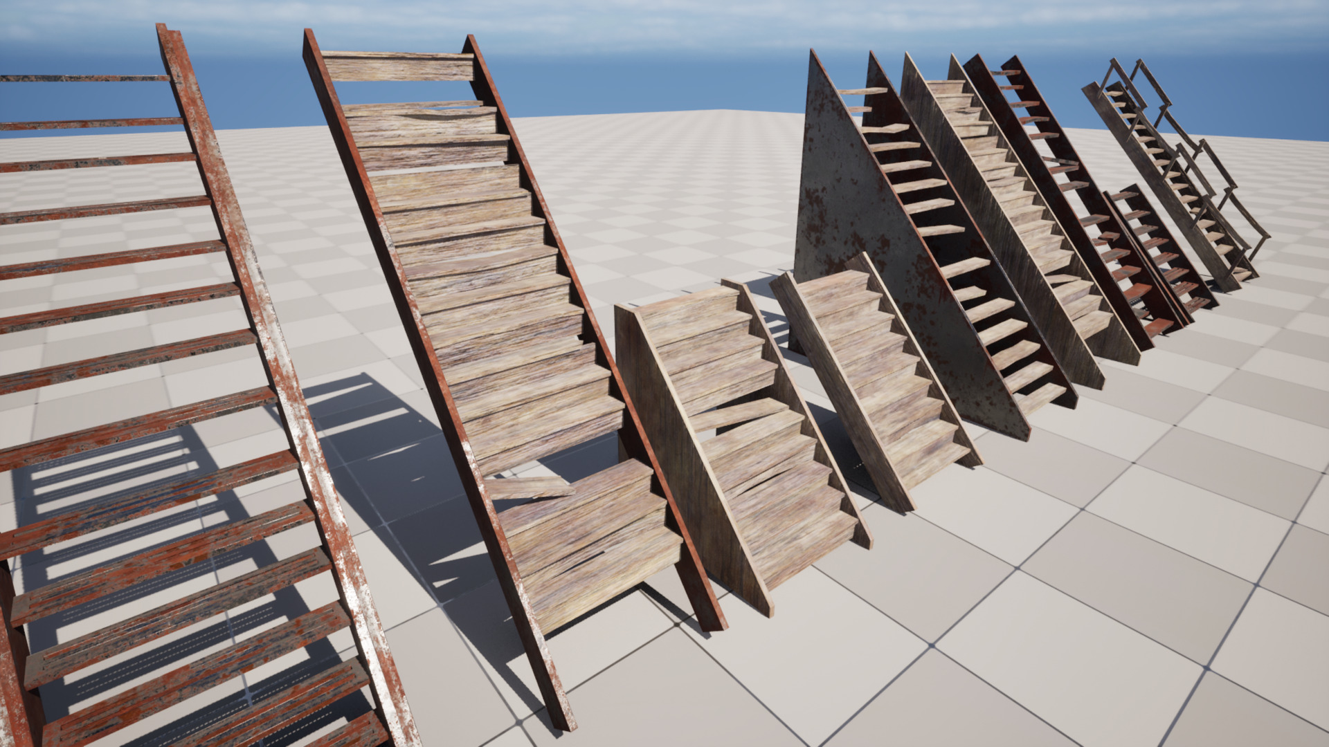 Post Apocalyptic Destroyed Stairs Low-poly 3D model_3