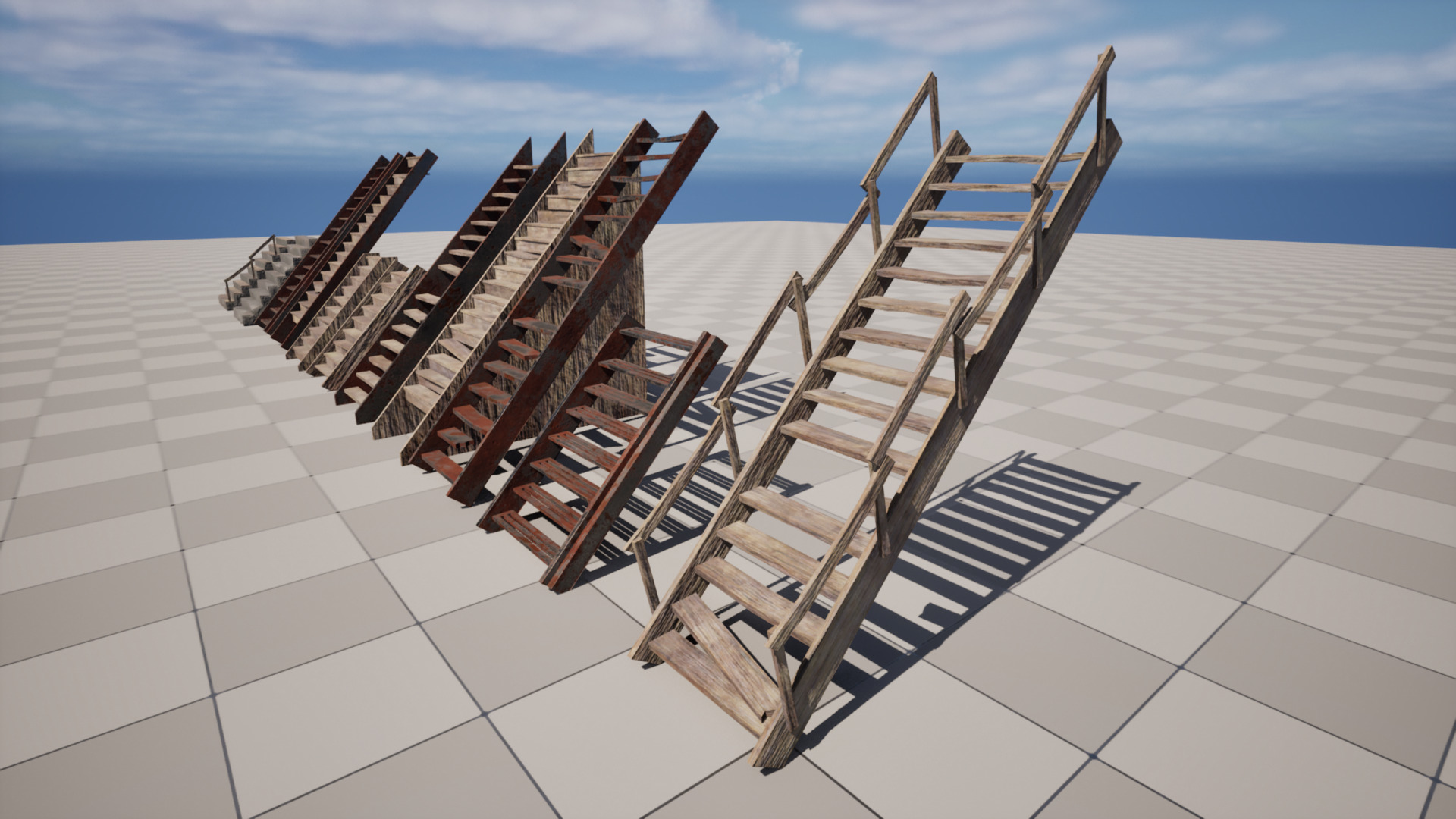 Post Apocalyptic Destroyed Stairs Low-poly 3D model_6