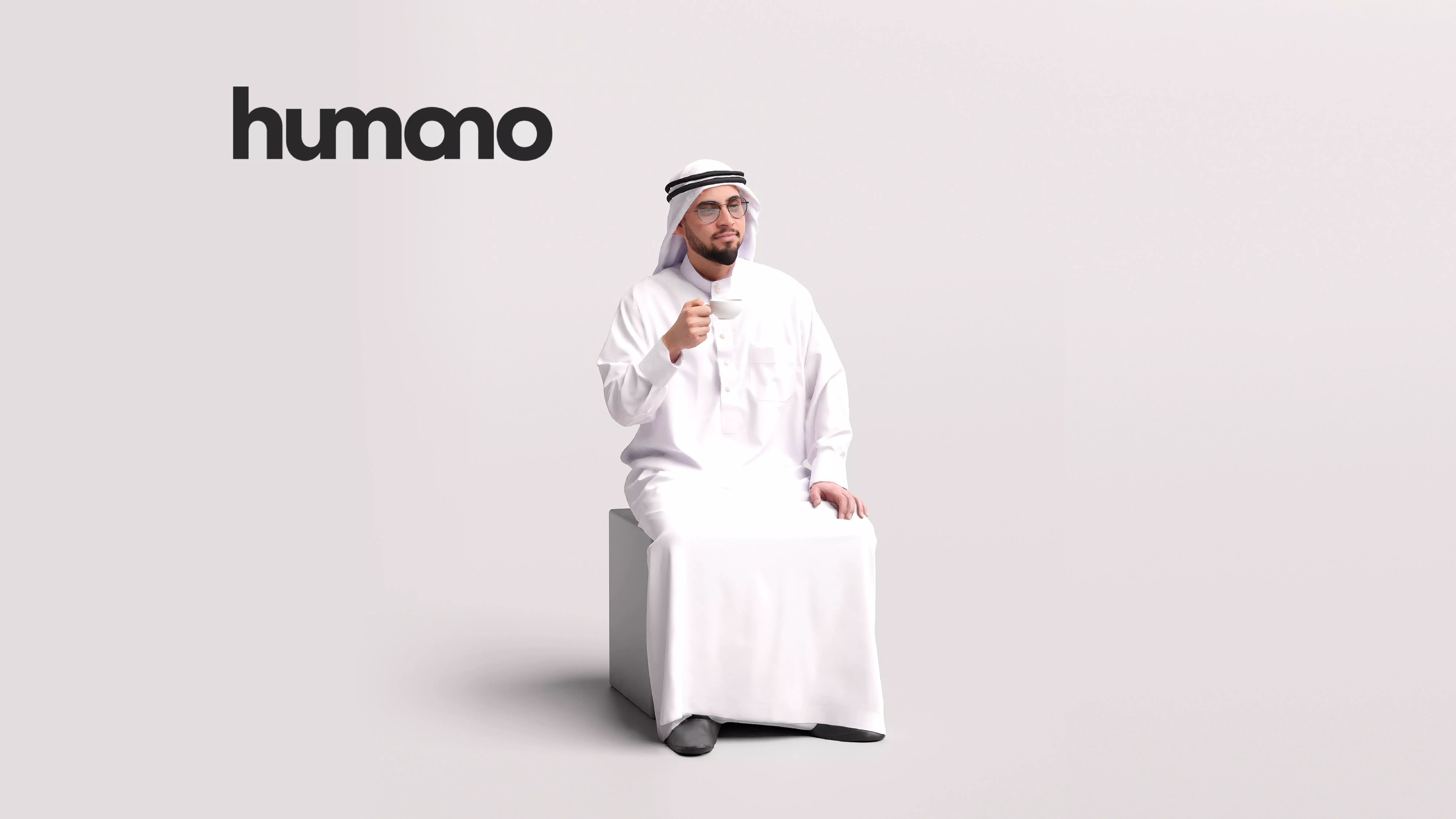 Humano Arab Man in thobe sitting -2406-067-6100 3D model