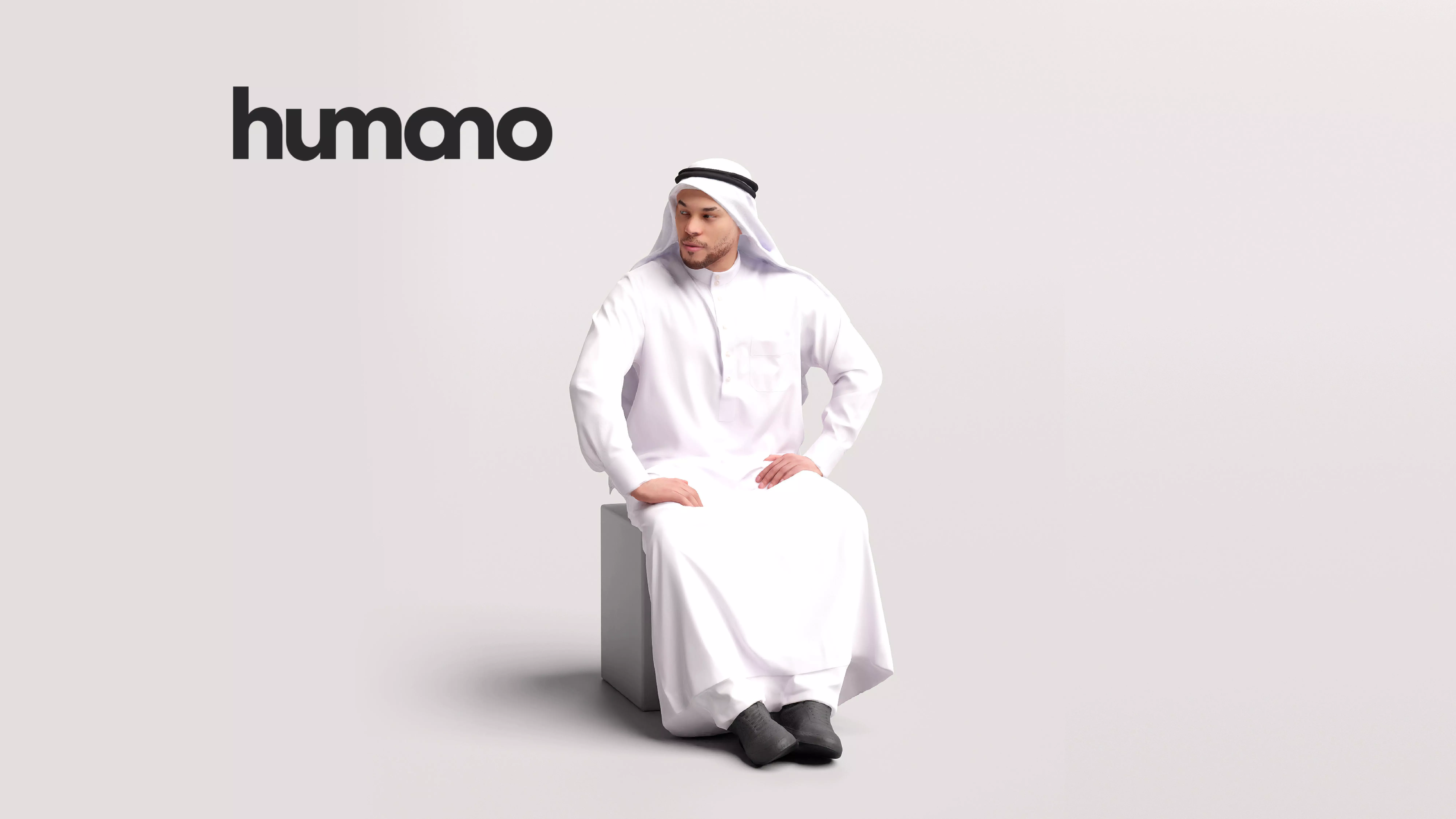 Humano Arab Man in thobe sitting -2406-066-6967 3D model