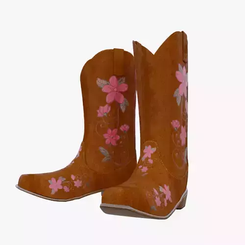 Cowboy Boots Brown Leather 3D Model Realistic Low Poly PBR