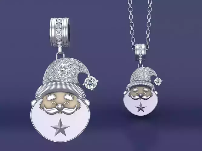 Santa Claus pendant necklace with diamonds hat for Christmas 3D print model