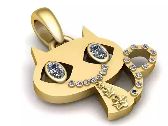 NAUGHTY CAT ANIMAL GOLD PENDANT 3D PRINTABLE MODEL