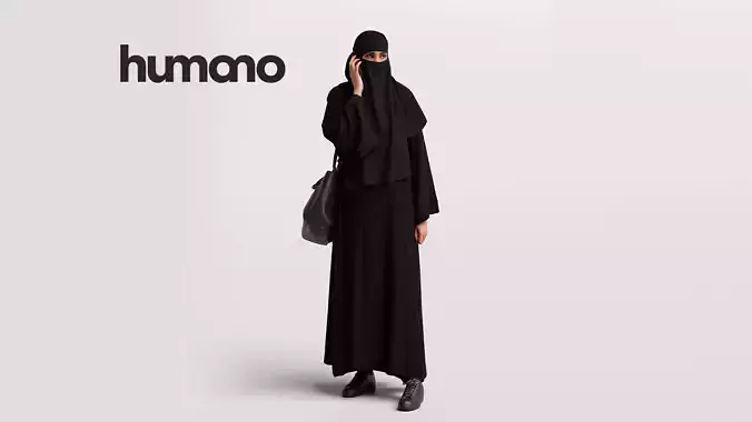 Humano Arab Woman in abaya walking with phone -2407-085-6246 3D model