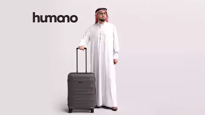 Humano Arab Man in thobe standing with suitcase -2407-067-6079 3D model