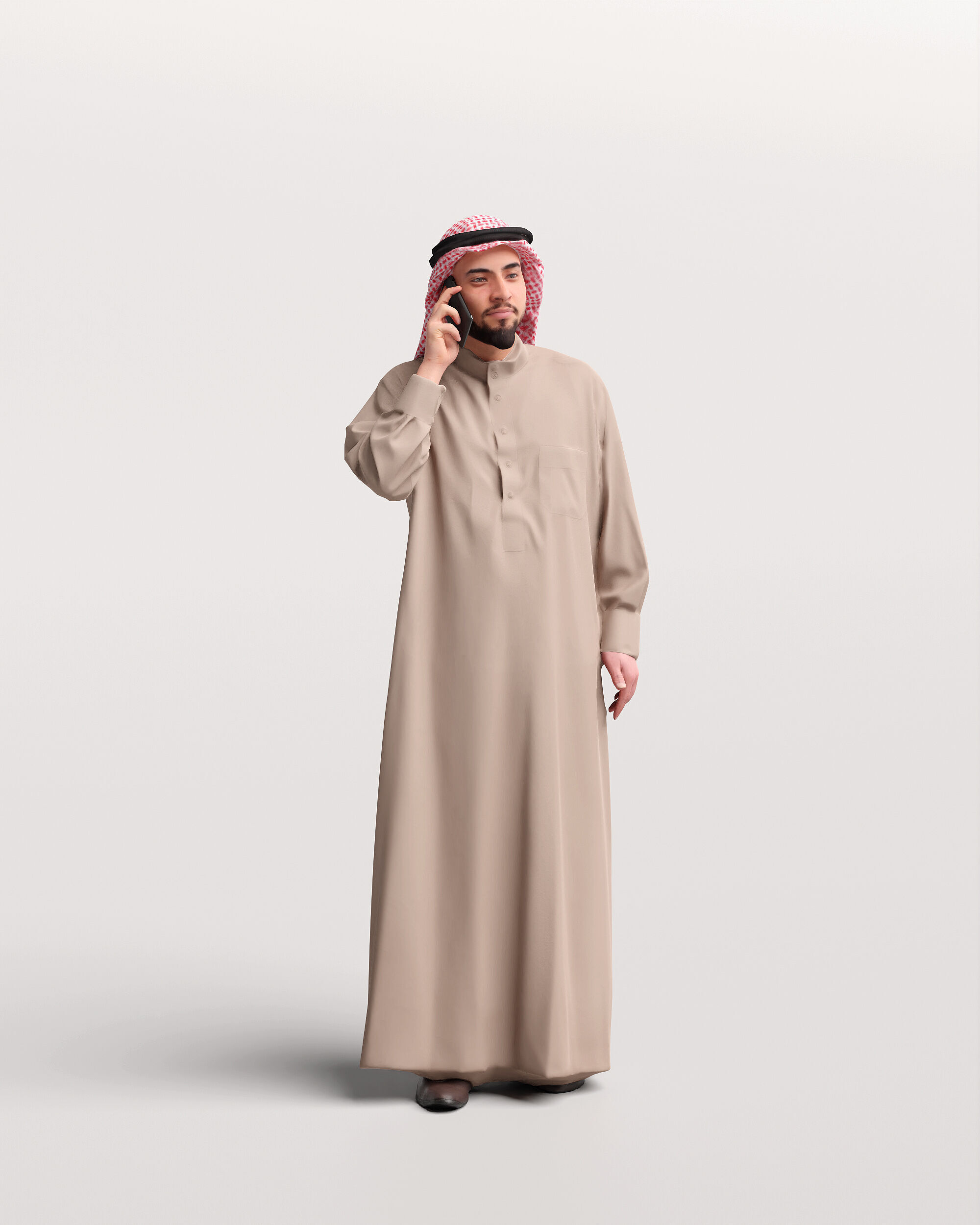 Humano Arab Man in thobe standing  with phone -2407-067-6055 3D model_11