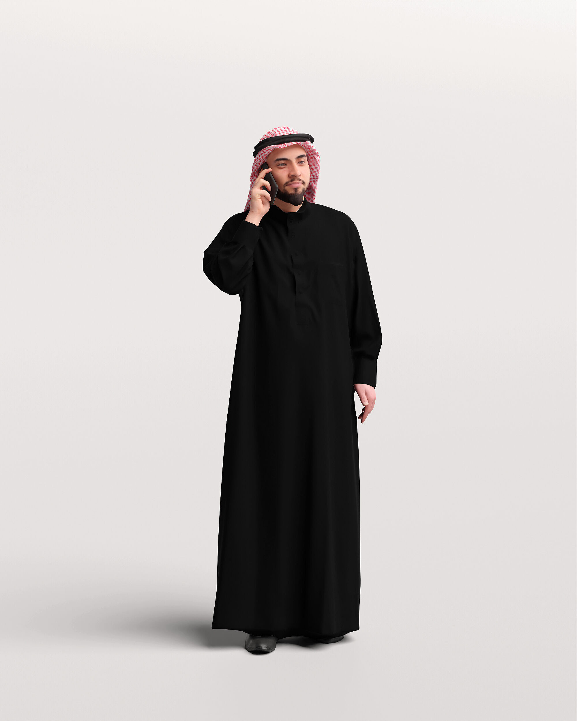 Humano Arab Man in thobe standing  with phone -2407-067-6055 3D model_13