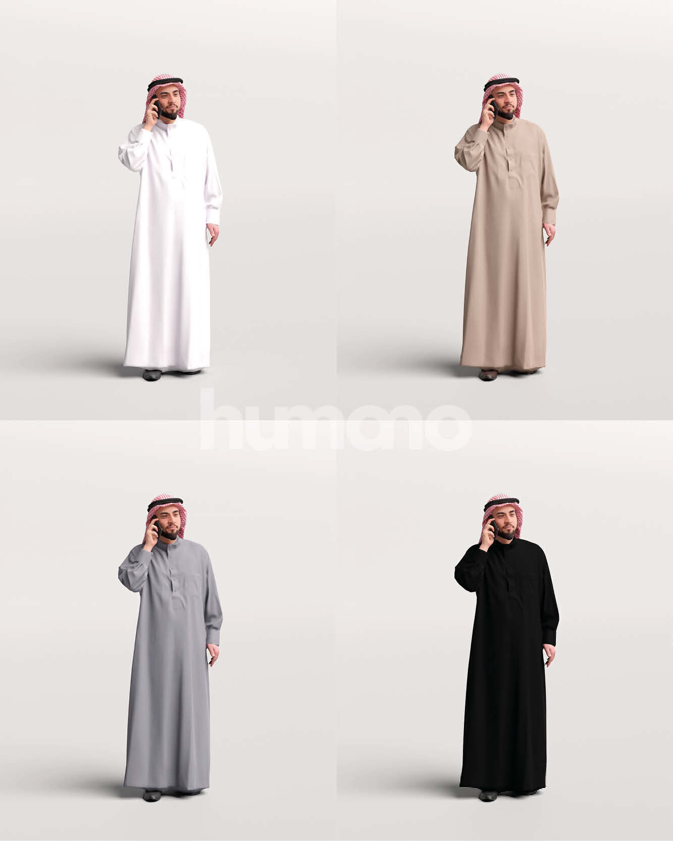 Humano Arab Man in thobe standing  with phone -2407-067-6055 3D model_2