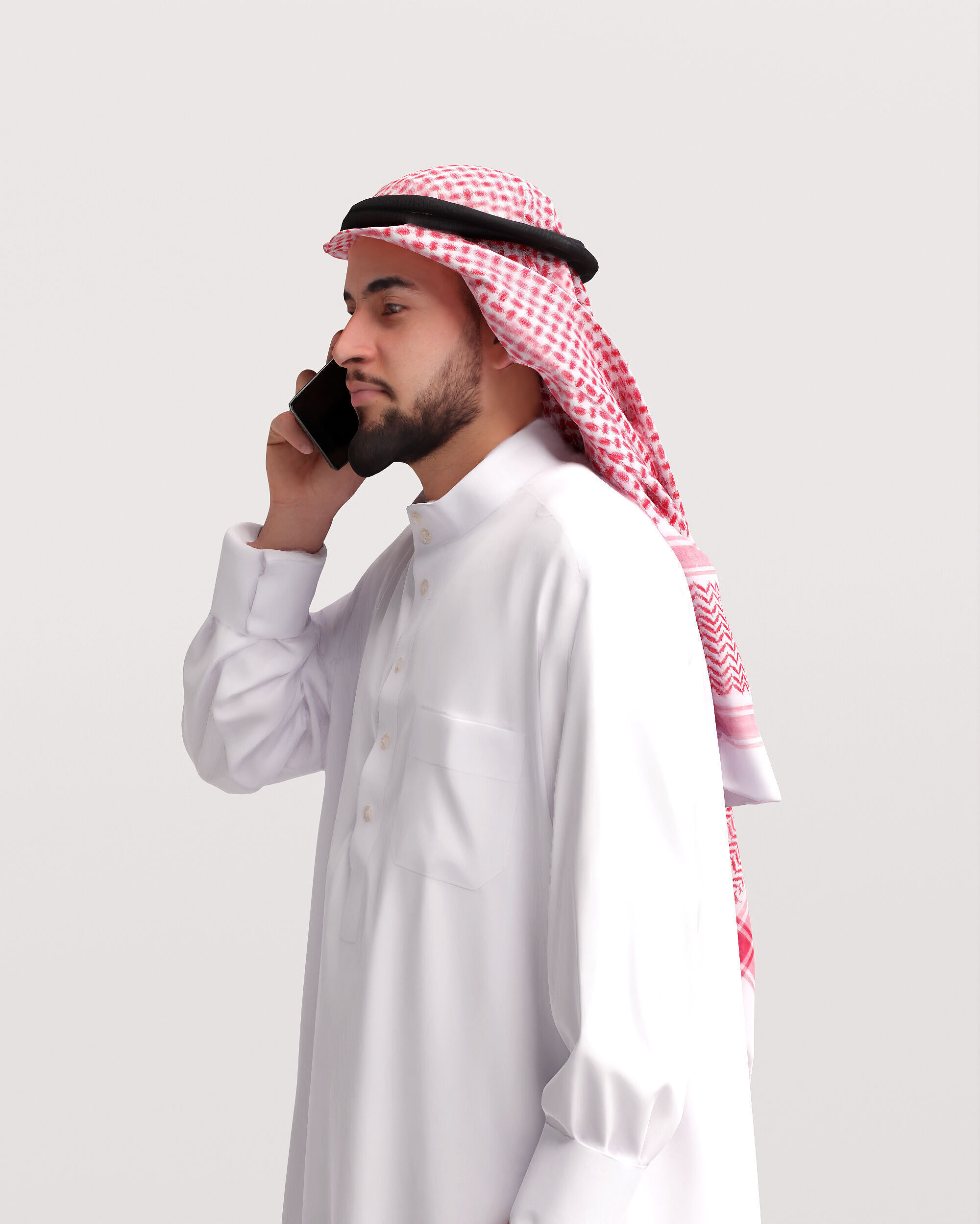 Humano Arab Man in thobe standing  with phone -2407-067-6055 3D model_10