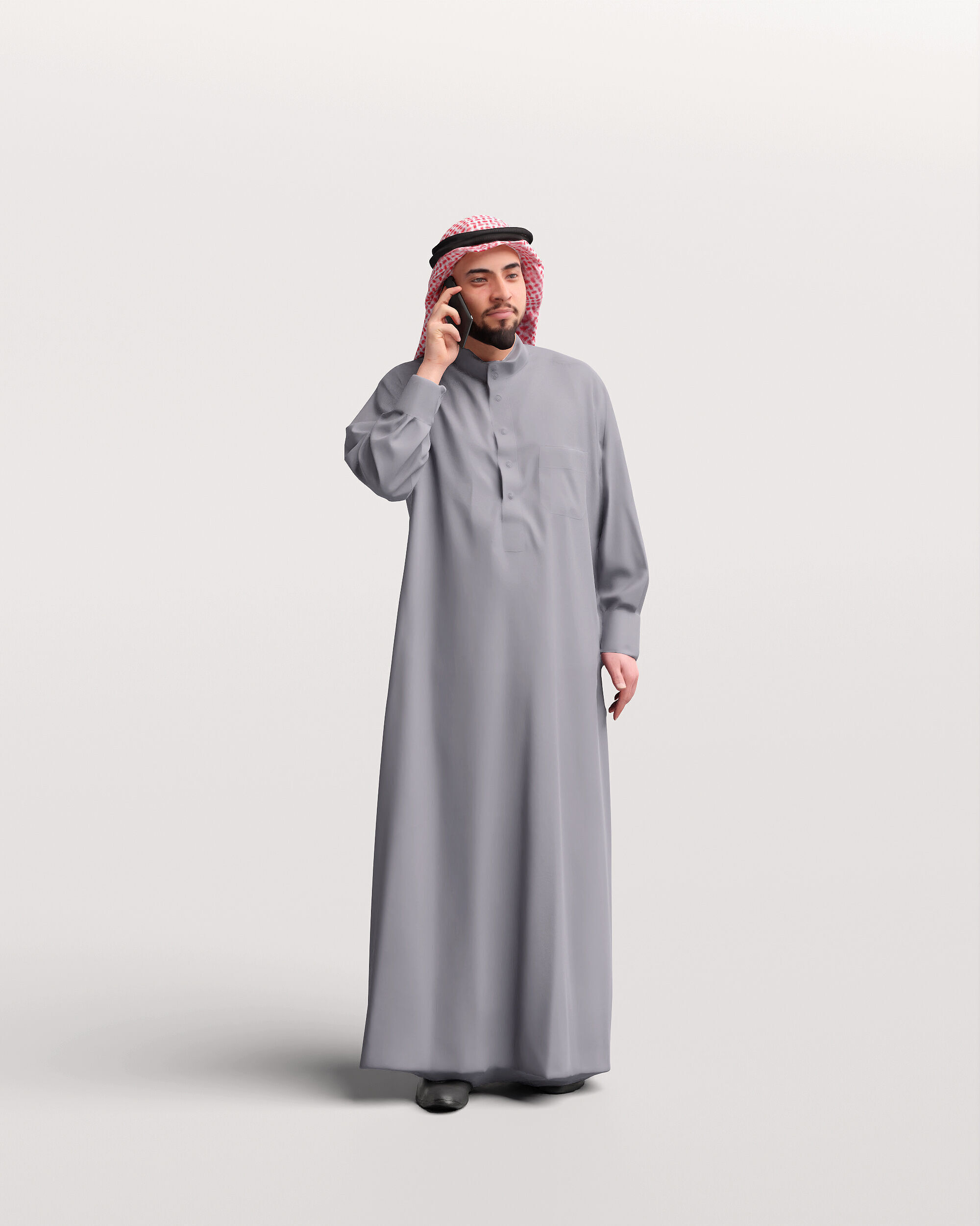Humano Arab Man in thobe standing  with phone -2407-067-6055 3D model_12