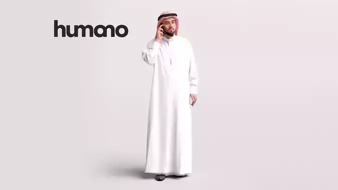 Humano Arab Man in thobe standing  with phone -2407-067-6055 3D model