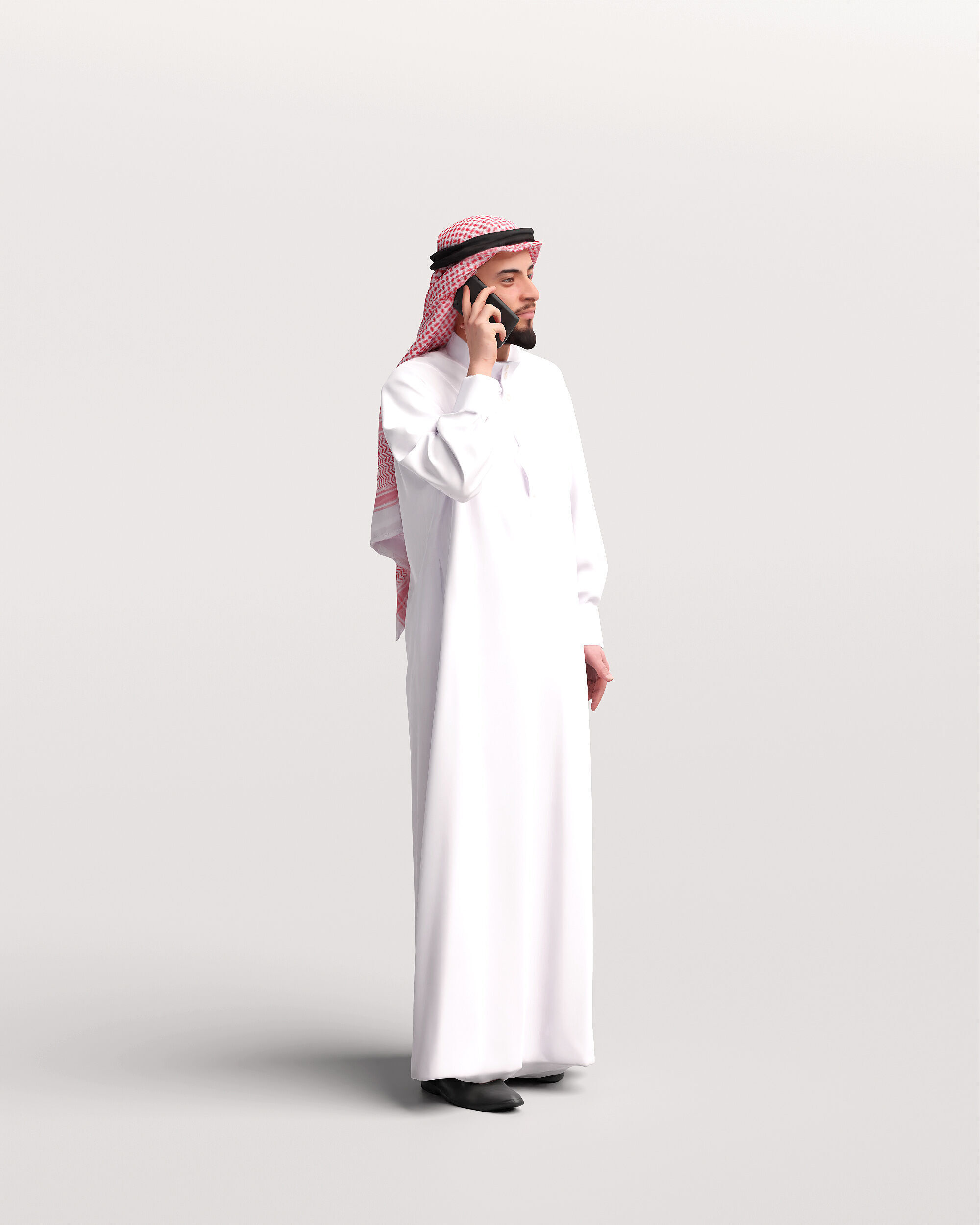 Humano Arab Man in thobe standing  with phone -2407-067-6055 3D model_5