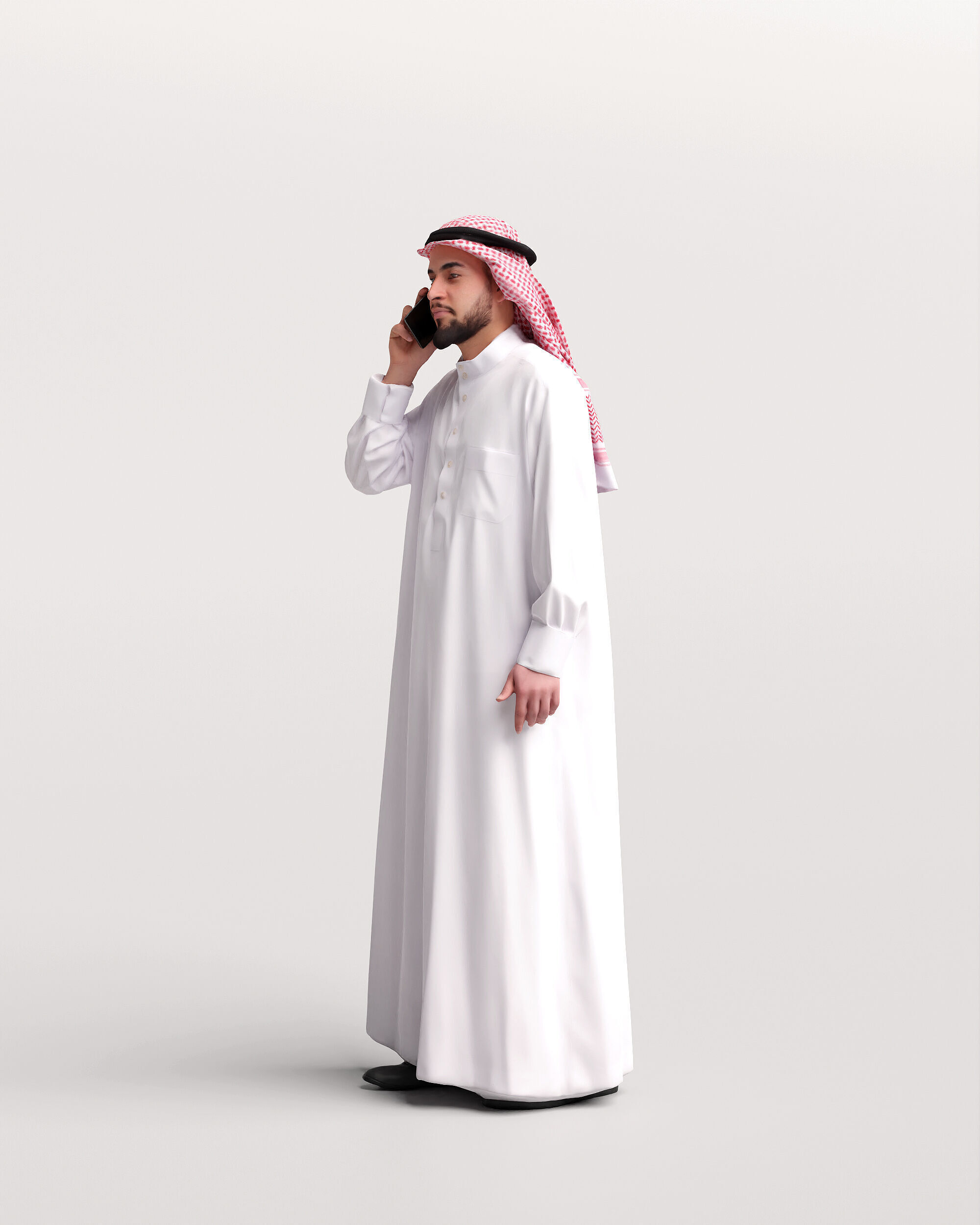 Humano Arab Man in thobe standing  with phone -2407-067-6055 3D model_8