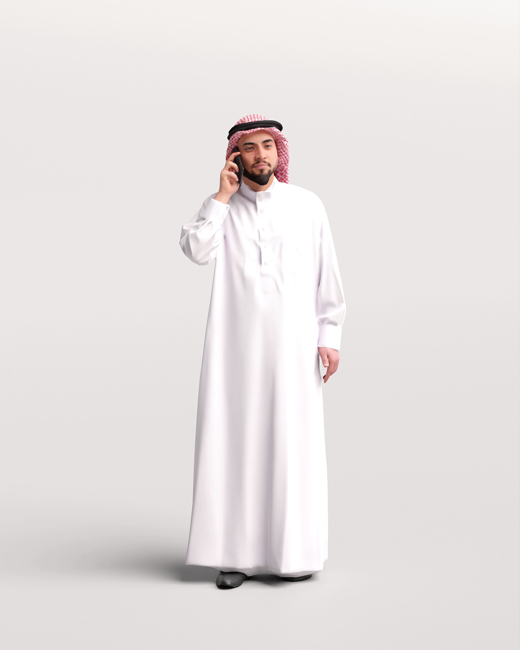 Humano Arab Man in thobe standing  with phone -2407-067-6055 3D model_6