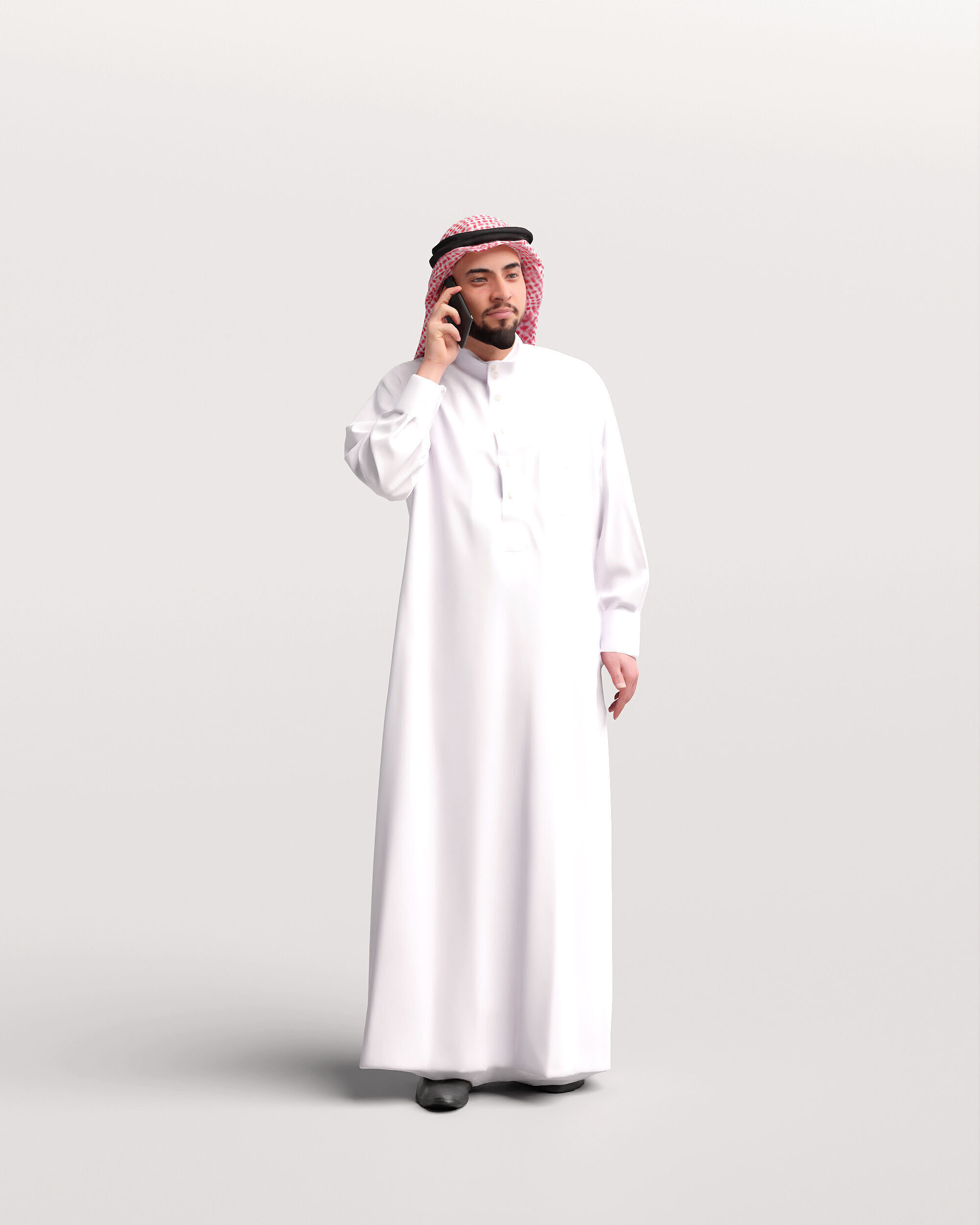 Humano Arab Man in thobe standing  with phone -2407-067-6055 3D model_4