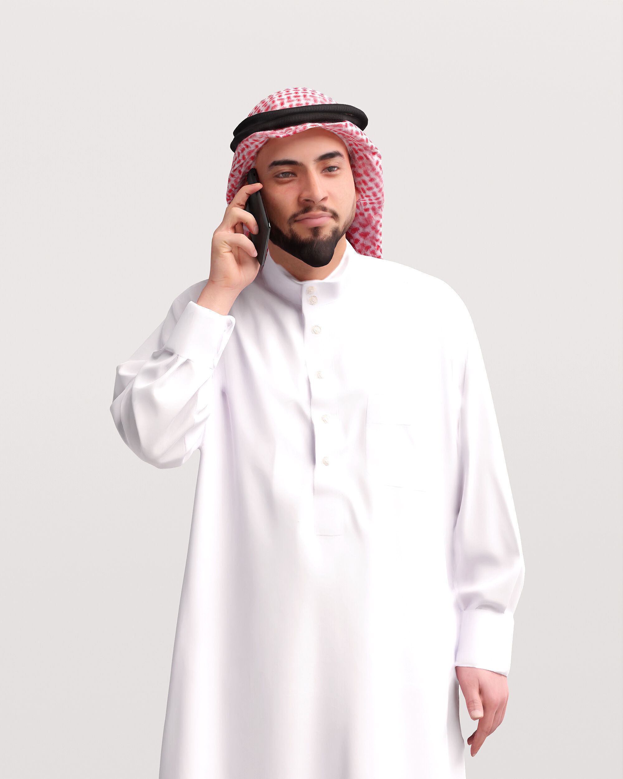 Humano Arab Man in thobe standing  with phone -2407-067-6055 3D model_9