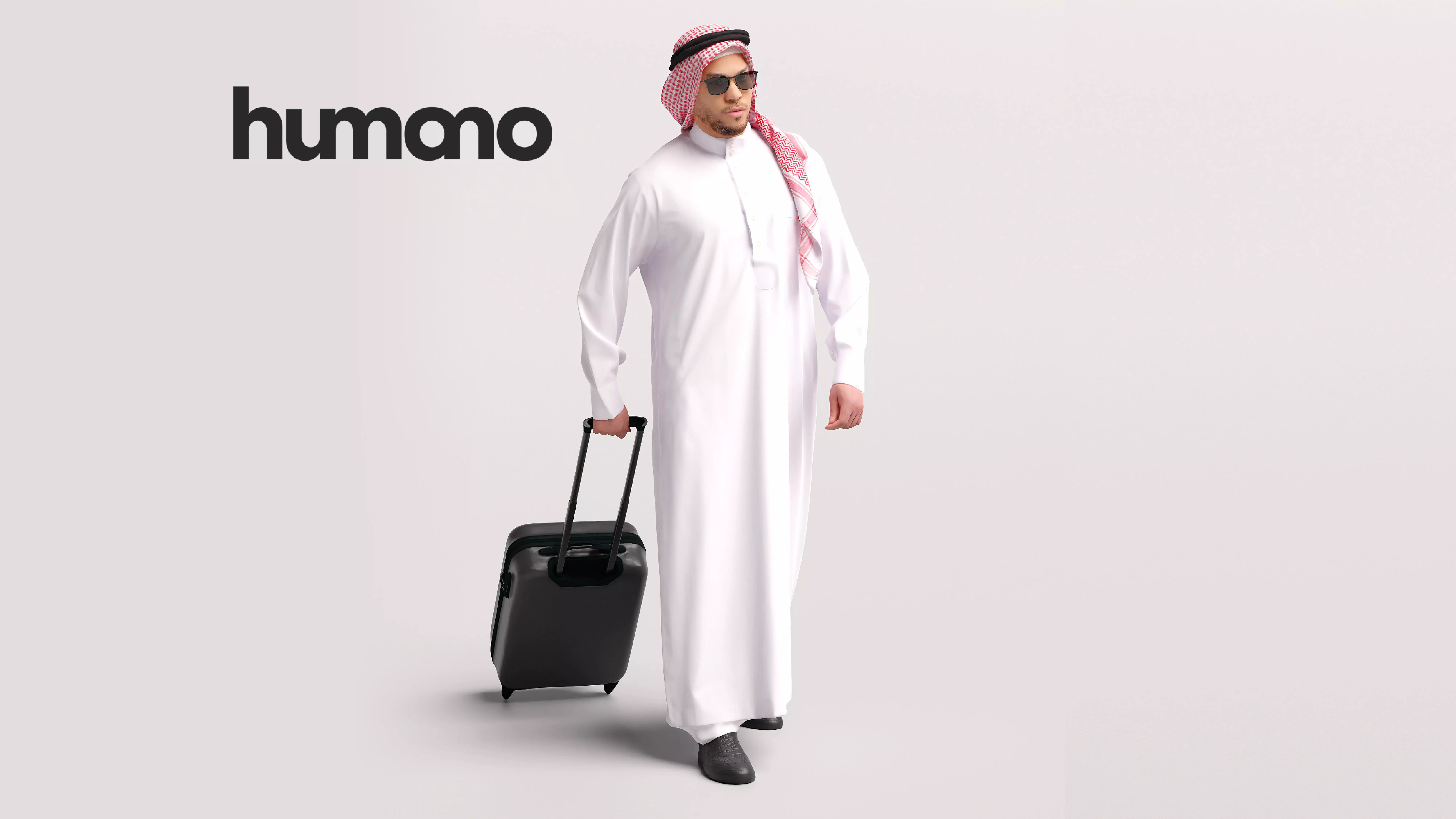 Humano Arab Man in thobe walking with suitcase -2407-066-6838 3D model