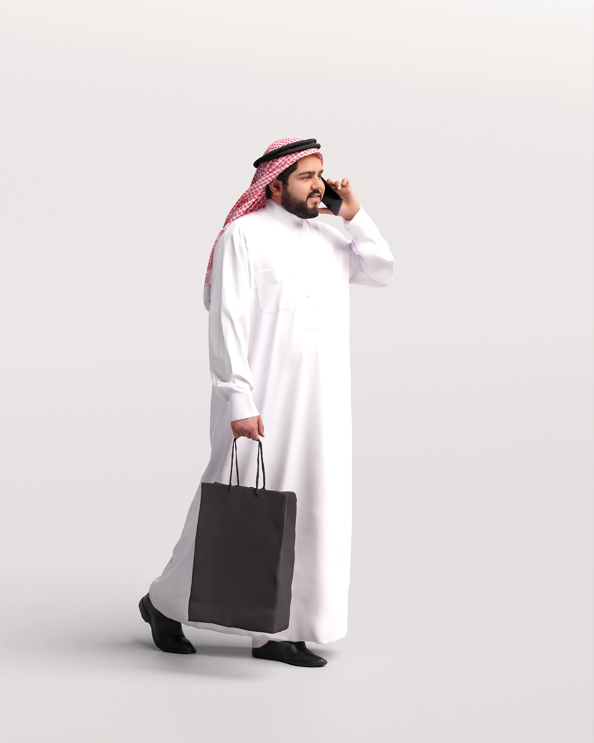 Humano Arab Man in thobe walking with bag phone -2407-065-7065 3D model_5