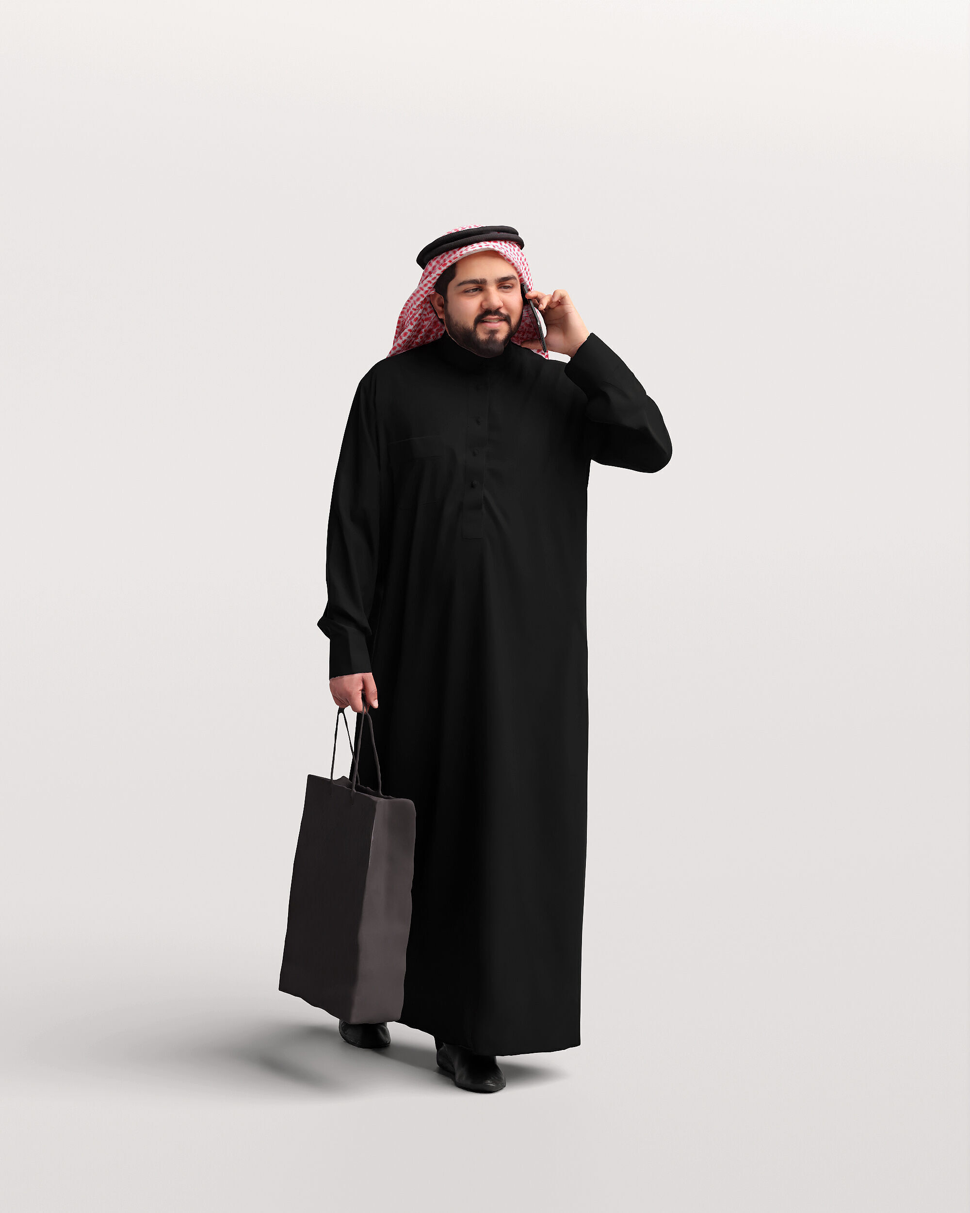 Humano Arab Man in thobe walking with bag phone -2407-065-7065 3D model_13