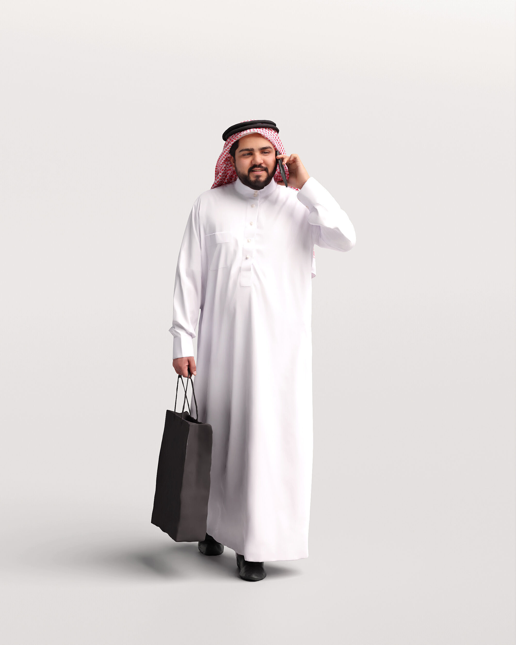 Humano Arab Man in thobe walking with bag phone -2407-065-7065 3D model_6