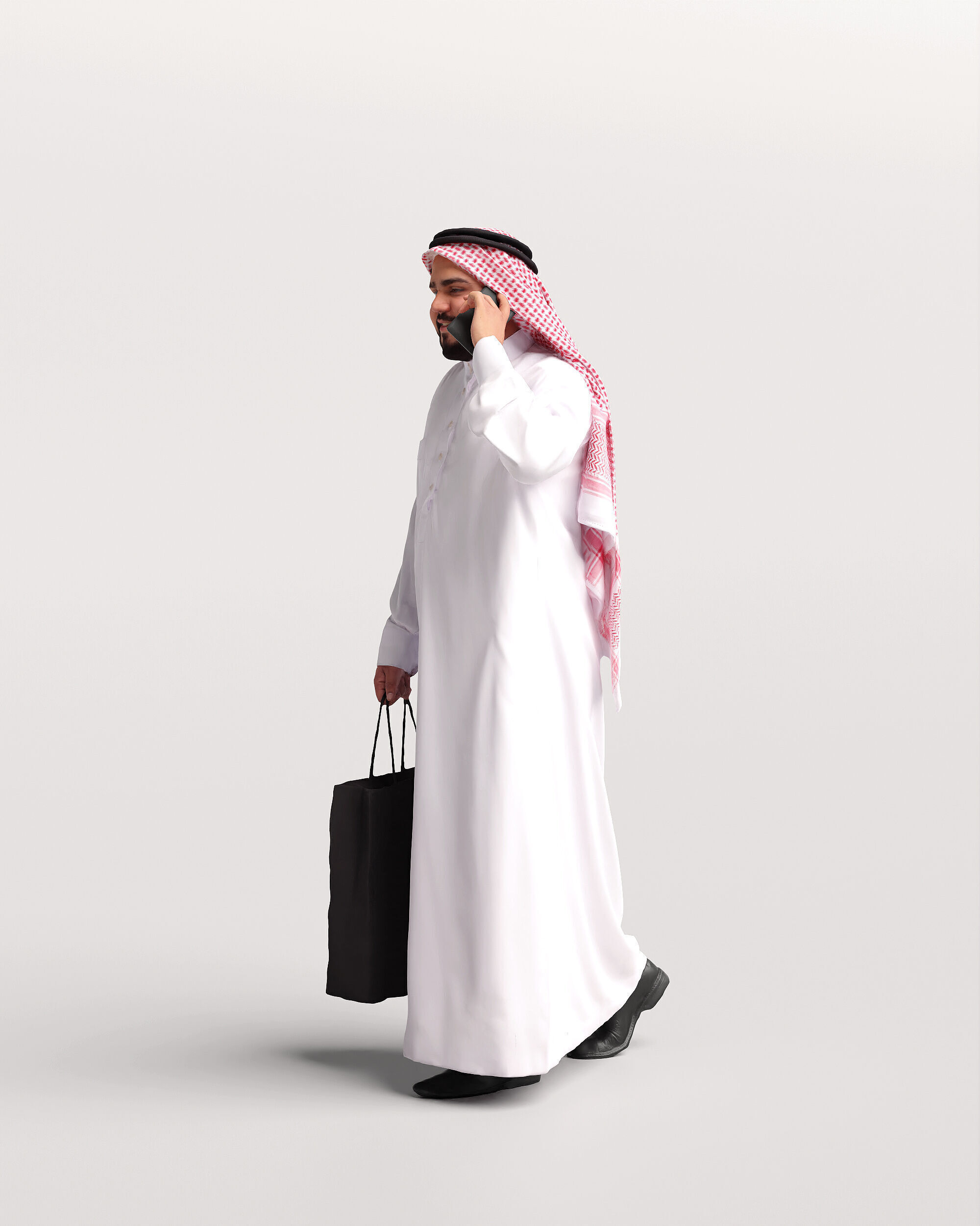 Humano Arab Man in thobe walking with bag phone -2407-065-7065 3D model_8